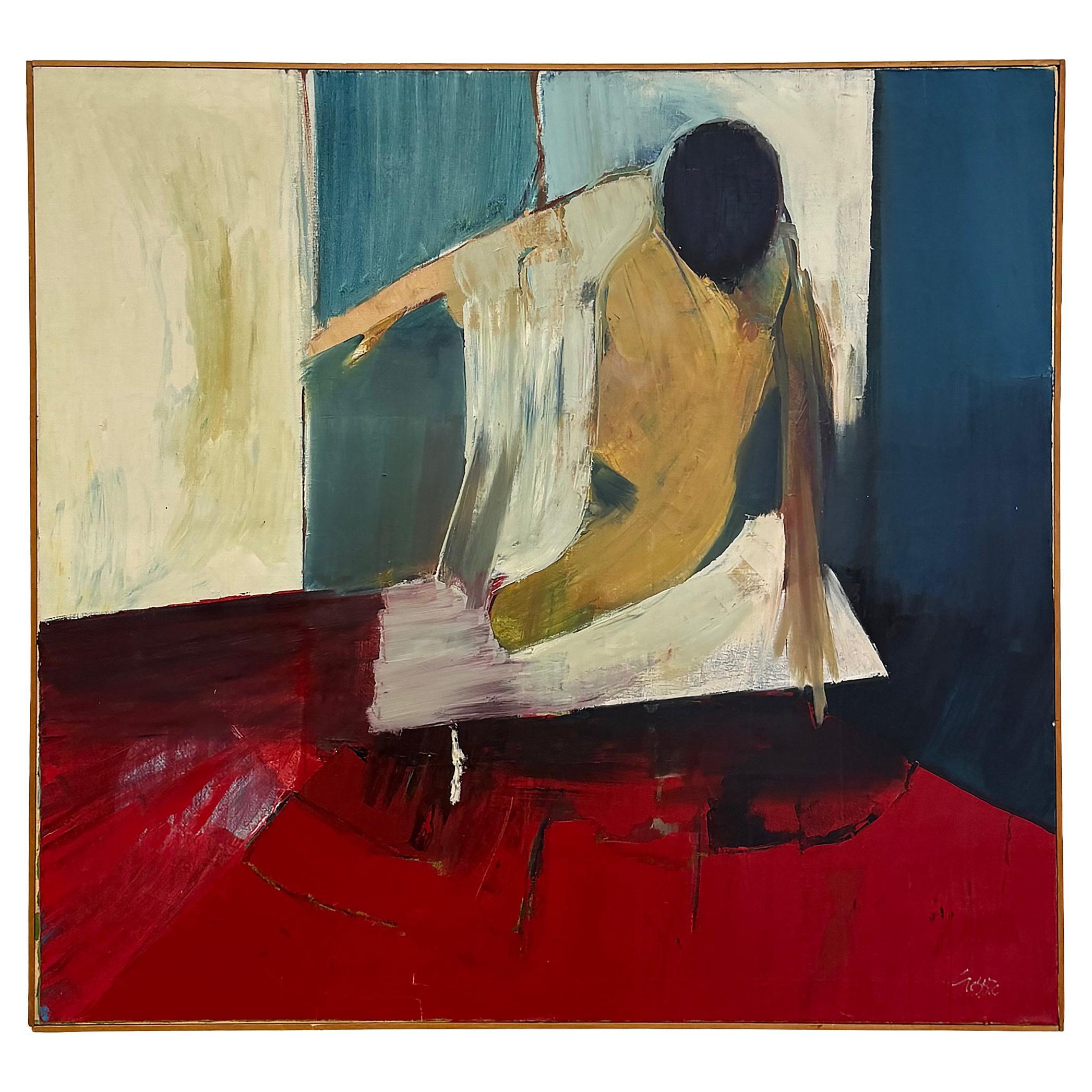 1950s Overscale Abstract Impressionist Nude Oil Painting on Canvas