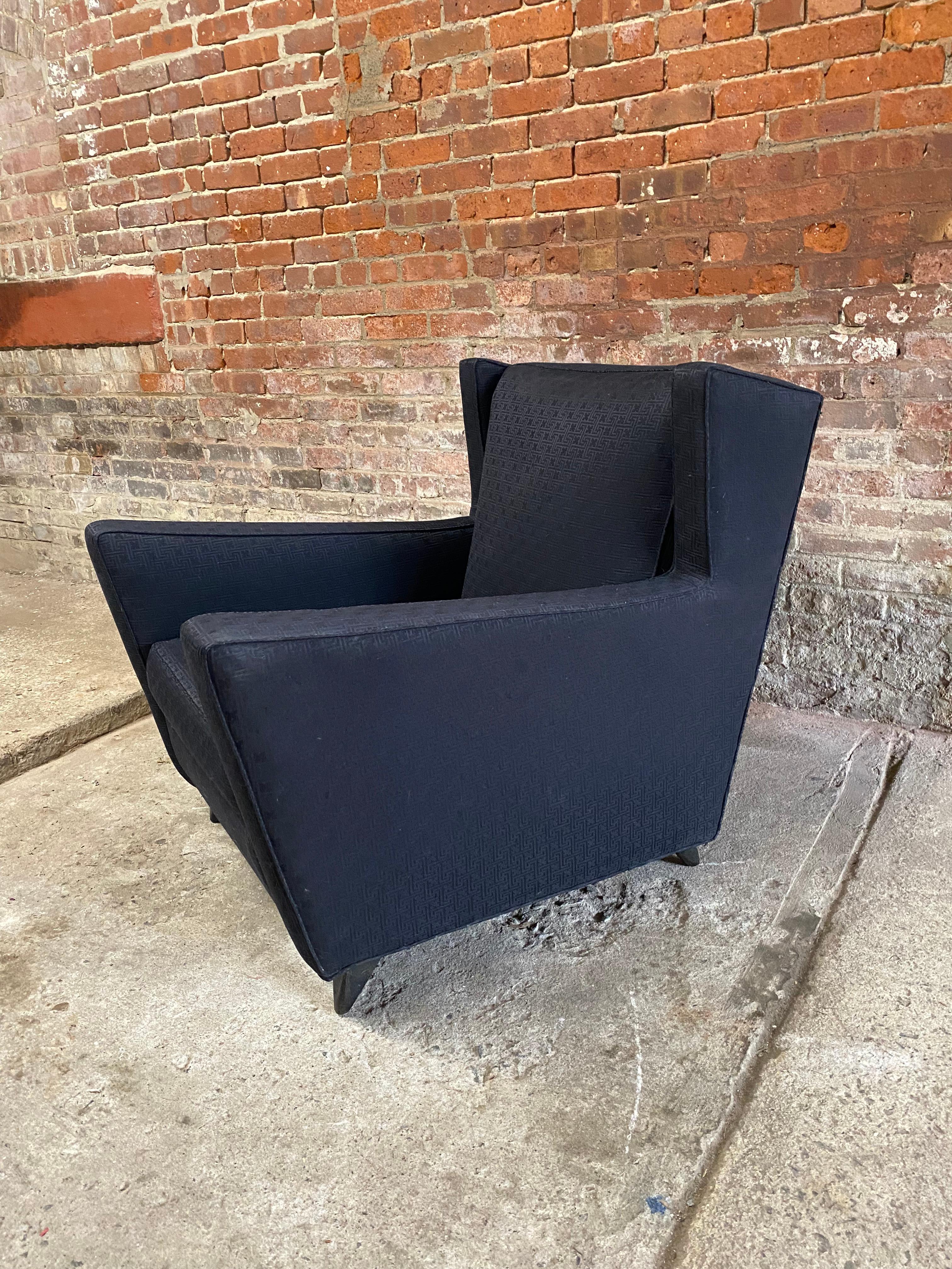 Ebonized 1950s Moderne Oversized Wingback Lounge Chair