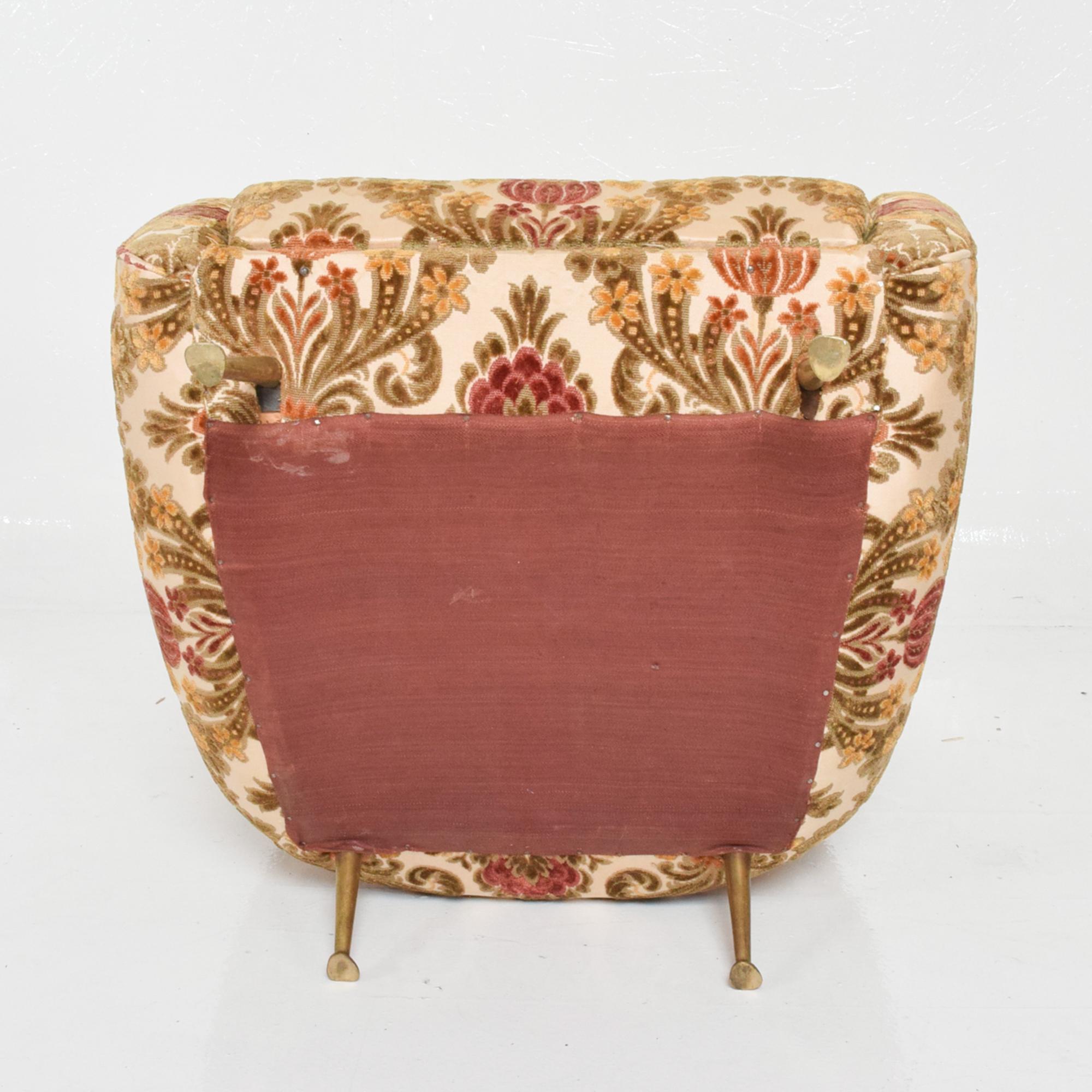 1950s Overstuffed Lounge Club Chairs Flared Brass Legs Paolo Buffa Italy 5