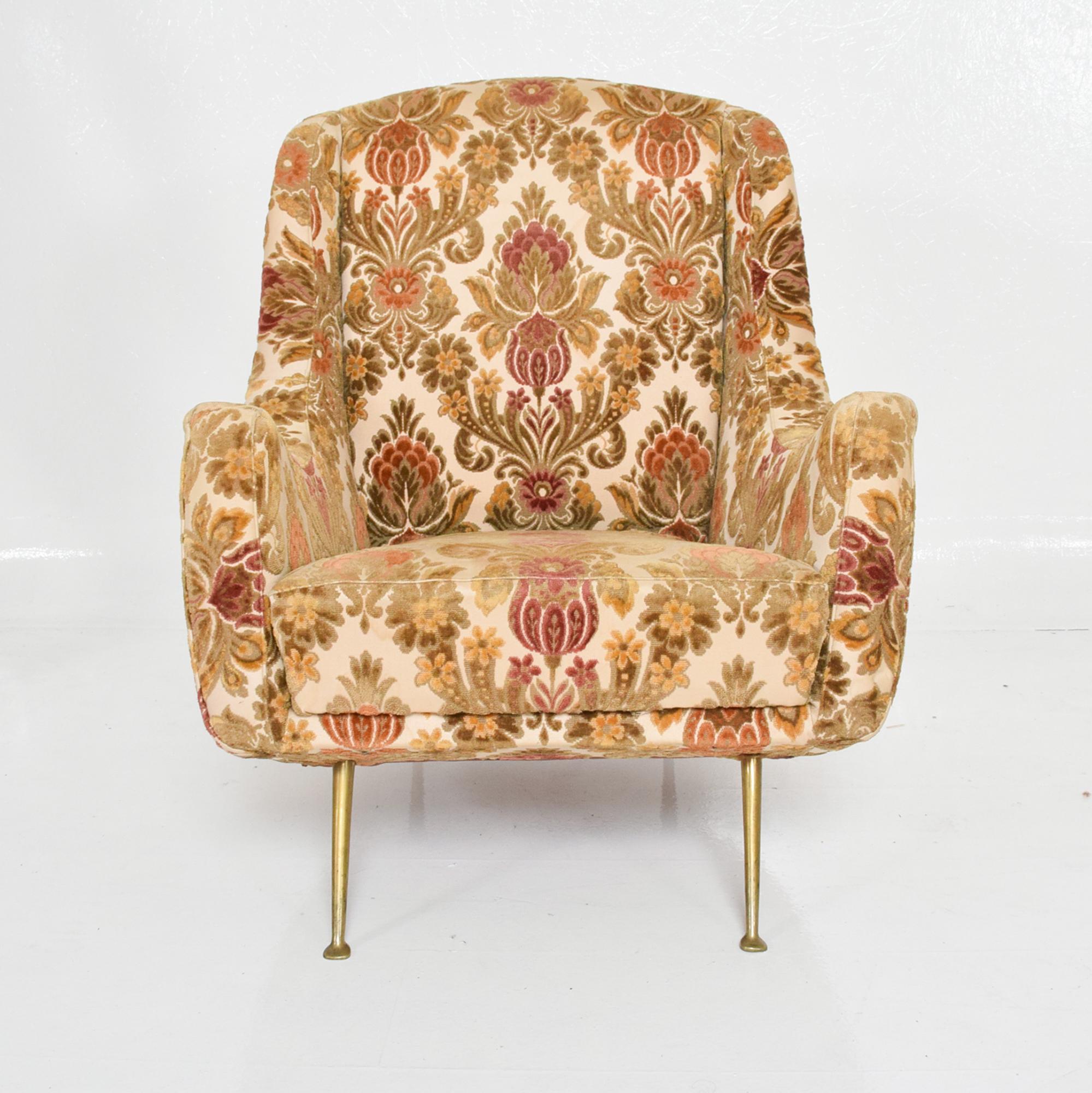 Mid-Century Modern 1950s Overstuffed Lounge Club Chairs Flared Brass Legs Paolo Buffa Italy