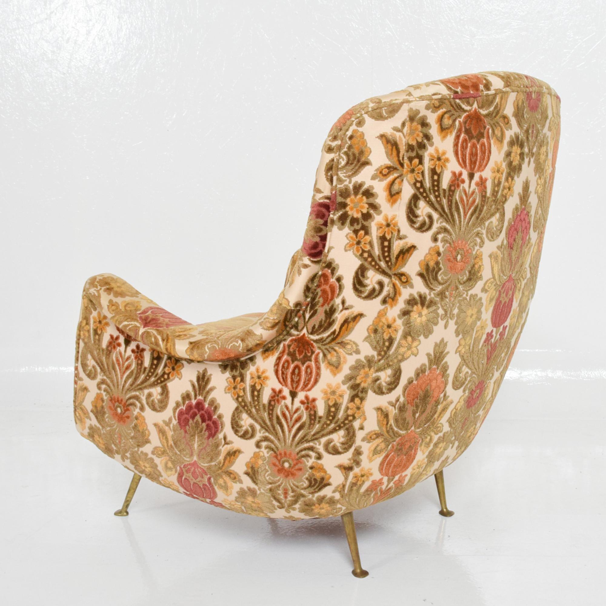 1950s Overstuffed Lounge Club Chairs Flared Brass Legs Paolo Buffa Italy 2