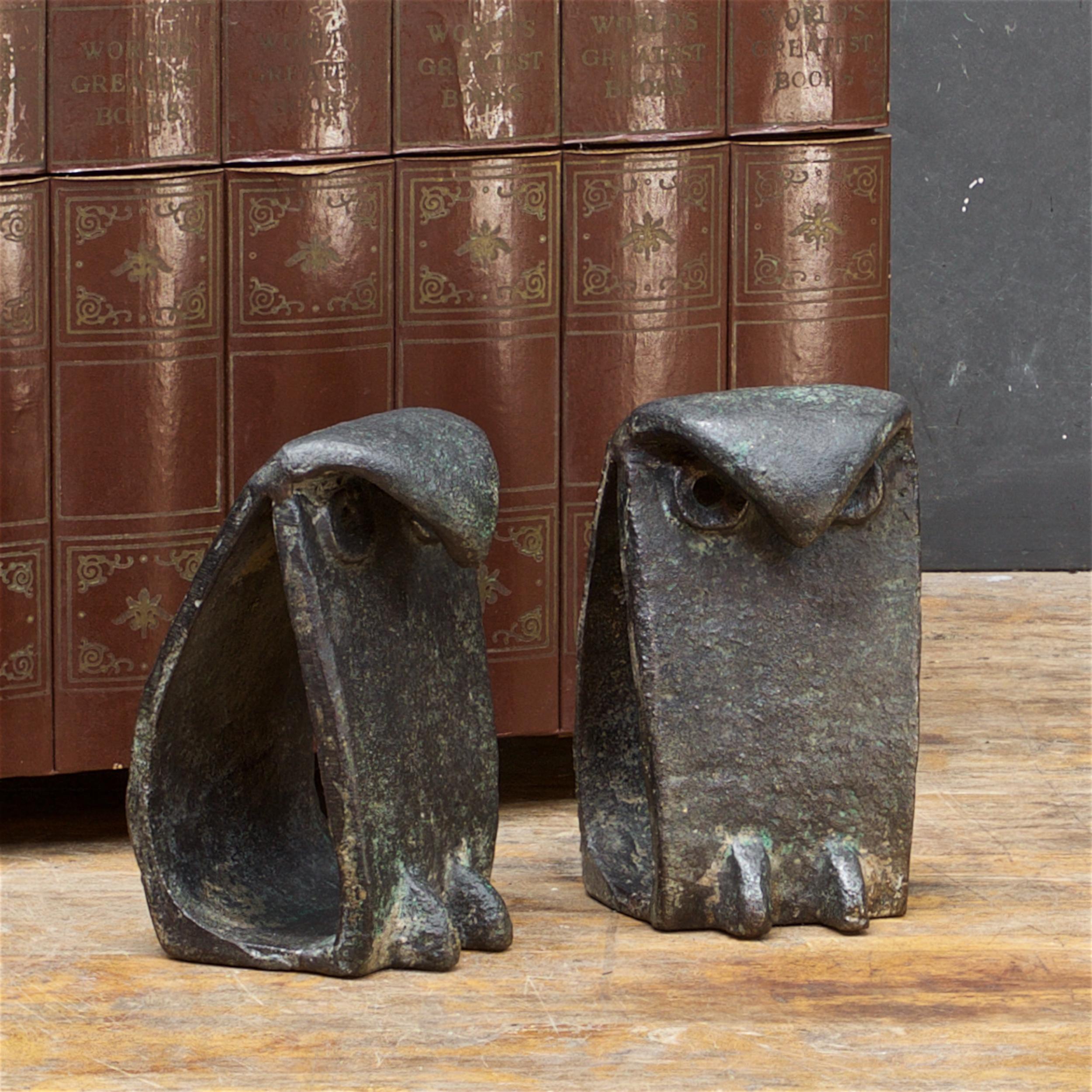 Mid-Century Modern 1950s Owls Sculptures Birds Mid-Century Brutalist Japan Iron After Isamu Noguchi