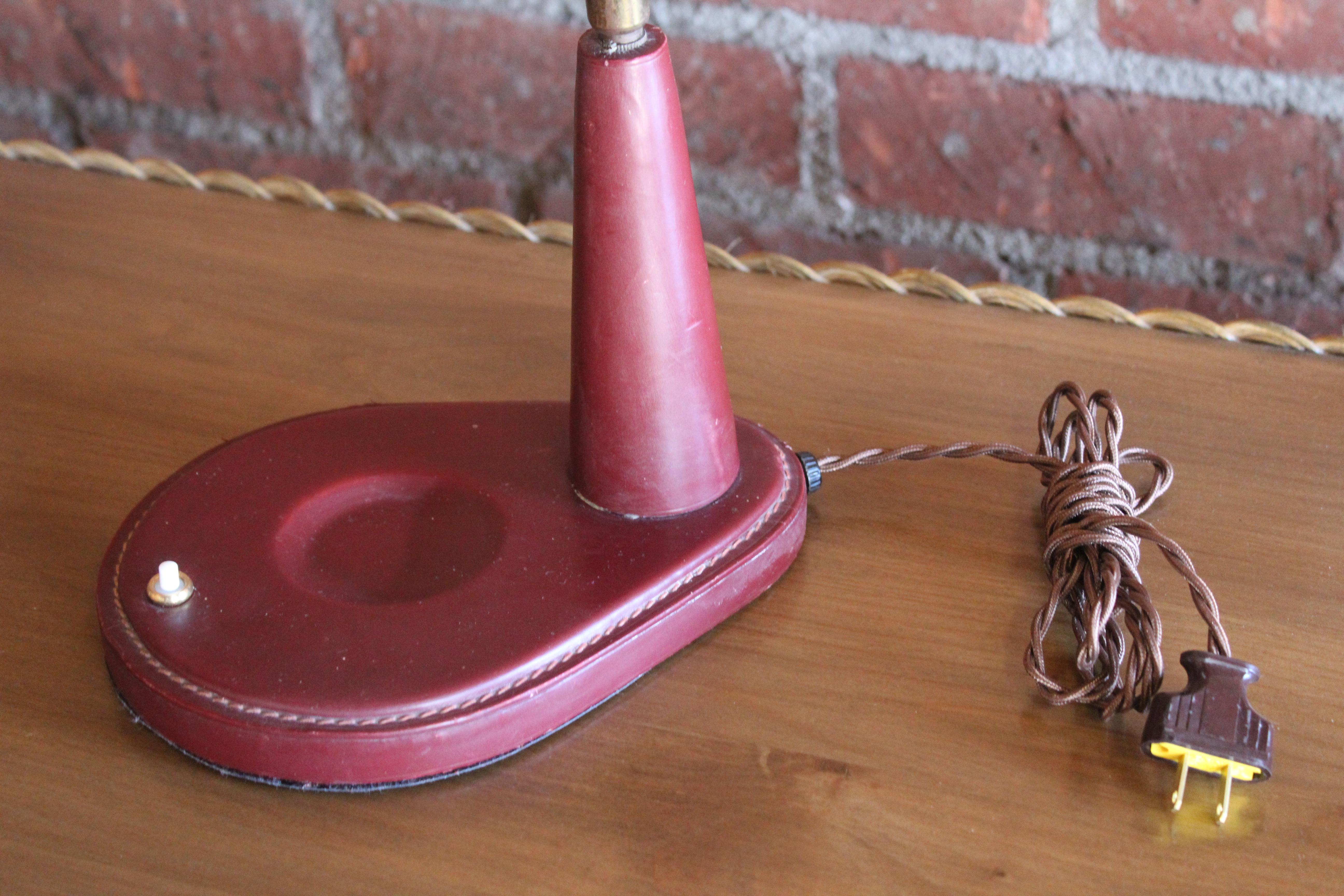 1950s Oxblood Leather Desk Lamp by Jacques Adnet, France 4