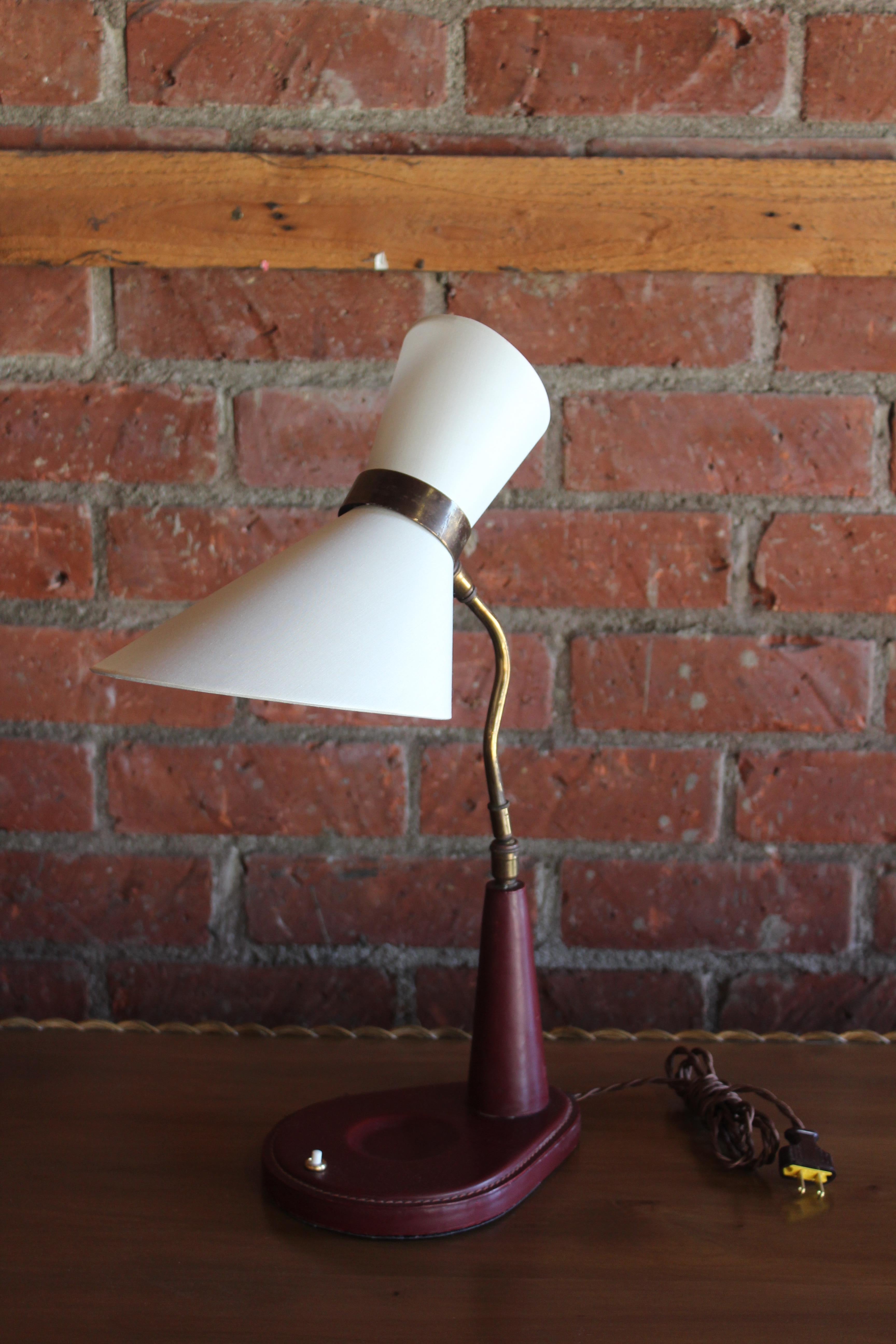 1950s Oxblood Leather Desk Lamp by Jacques Adnet, France 2