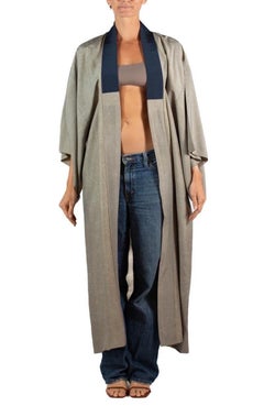 1950S Oyster Grey & Navy Silk Hand-Painted Tiger Robe