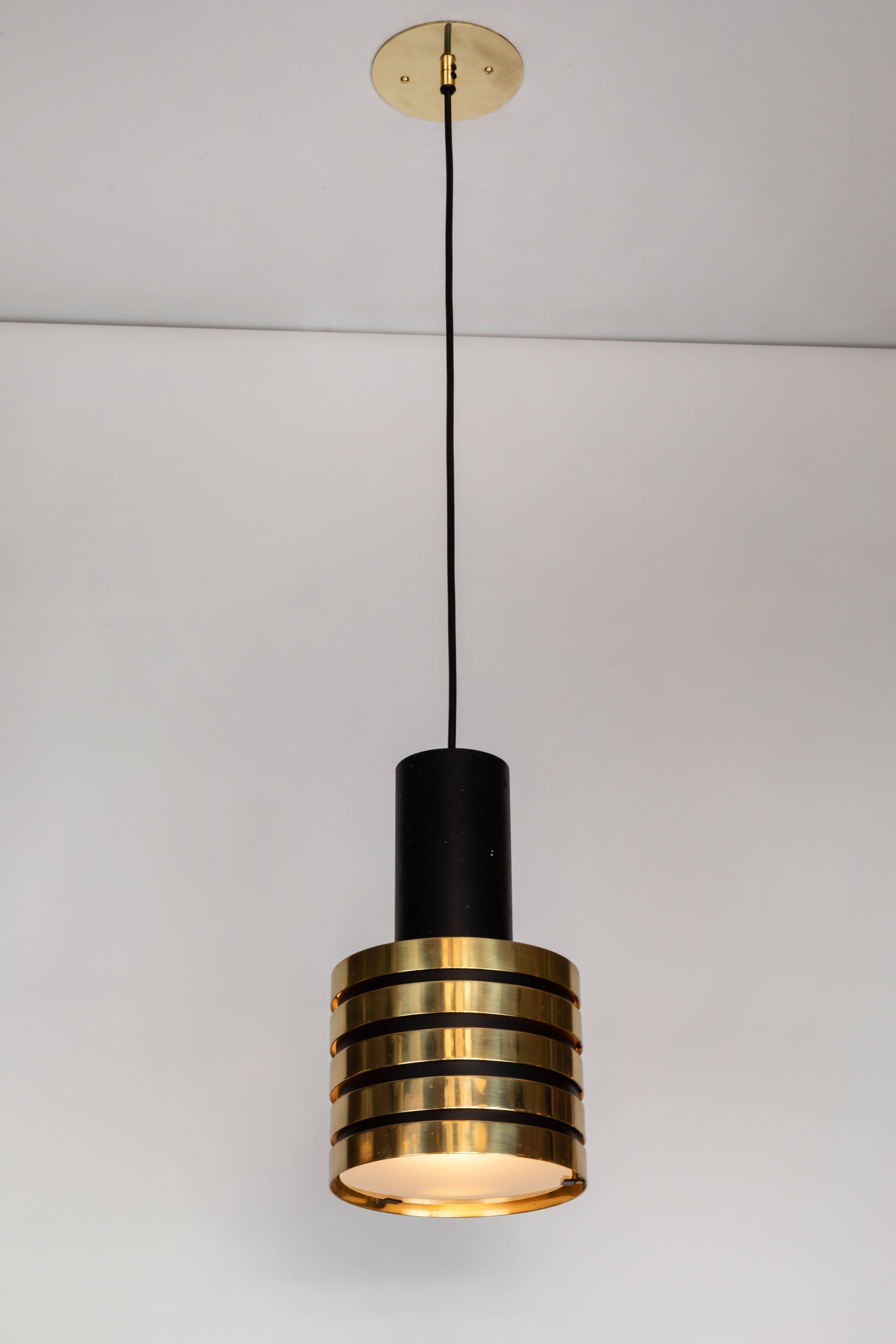 Scandinavian Modern 1950s Paavo Tynell K2-49 Brass and Glass Pendants for Taito Oy