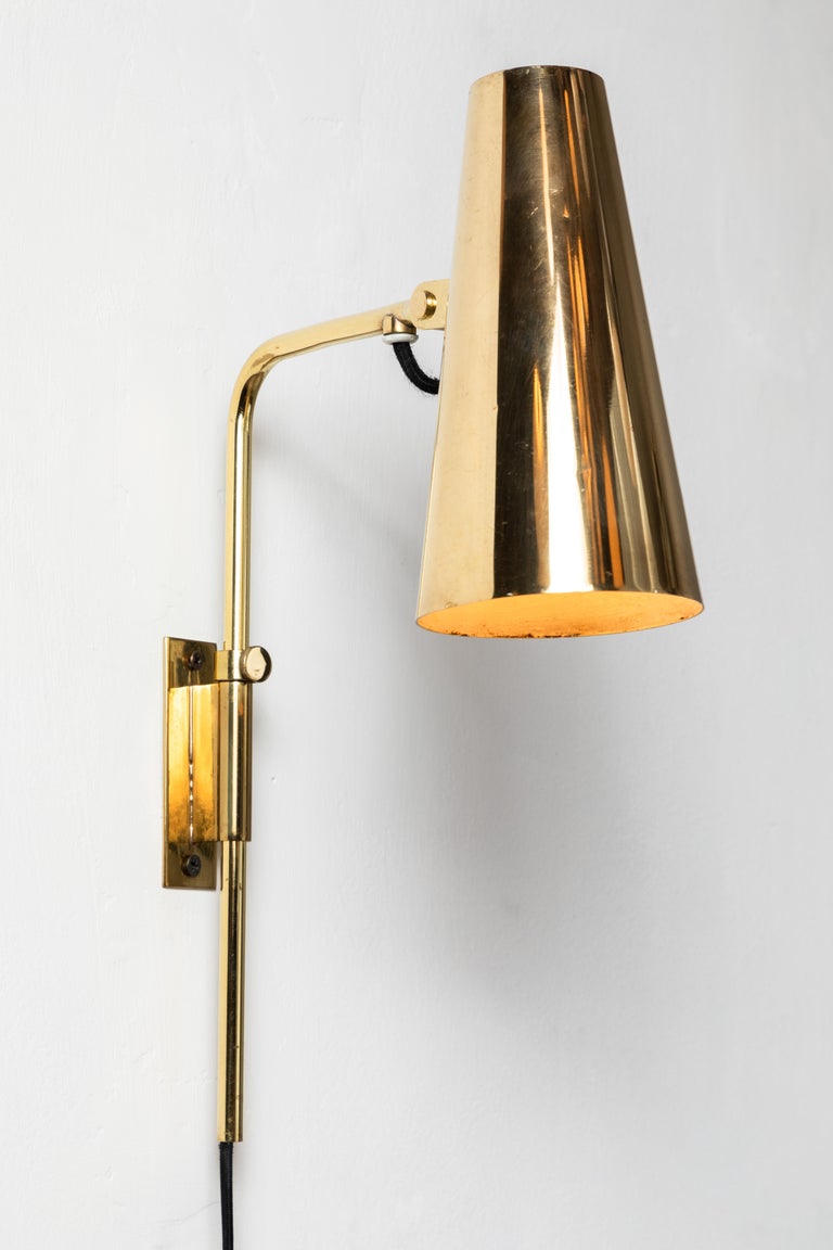 Scandinavian Modern 1950s Paavo Tynell Model #9459 Brass Wall Lights for Taito, OY For Sale