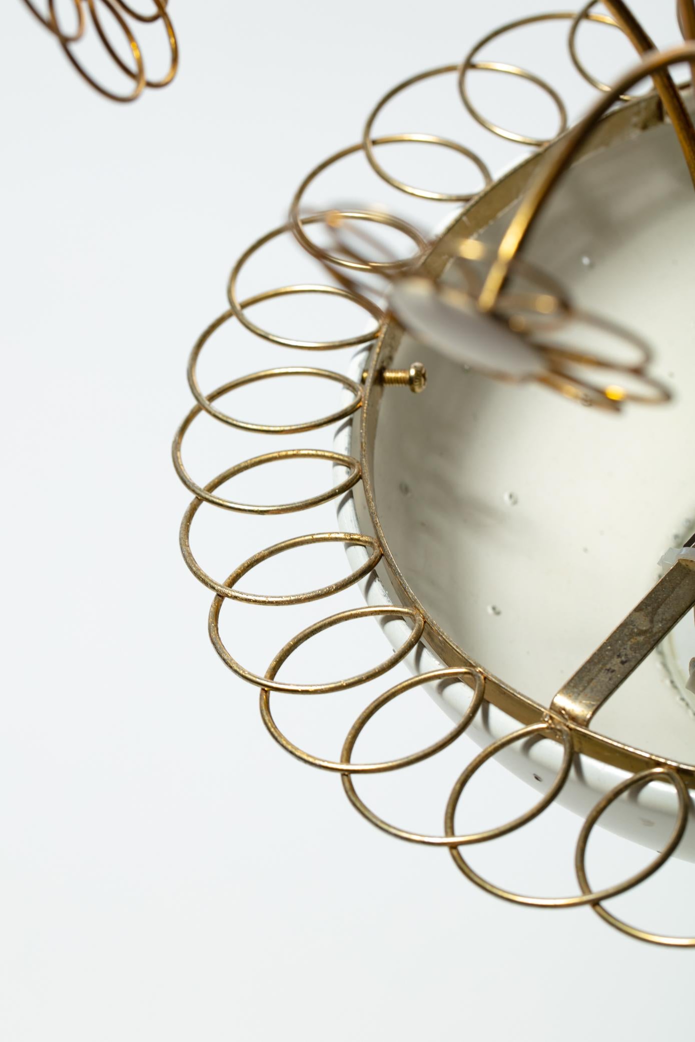 1950s Paavo Tynell Style Blooming Brass & White Daisies Chandelier by Lightolier 3