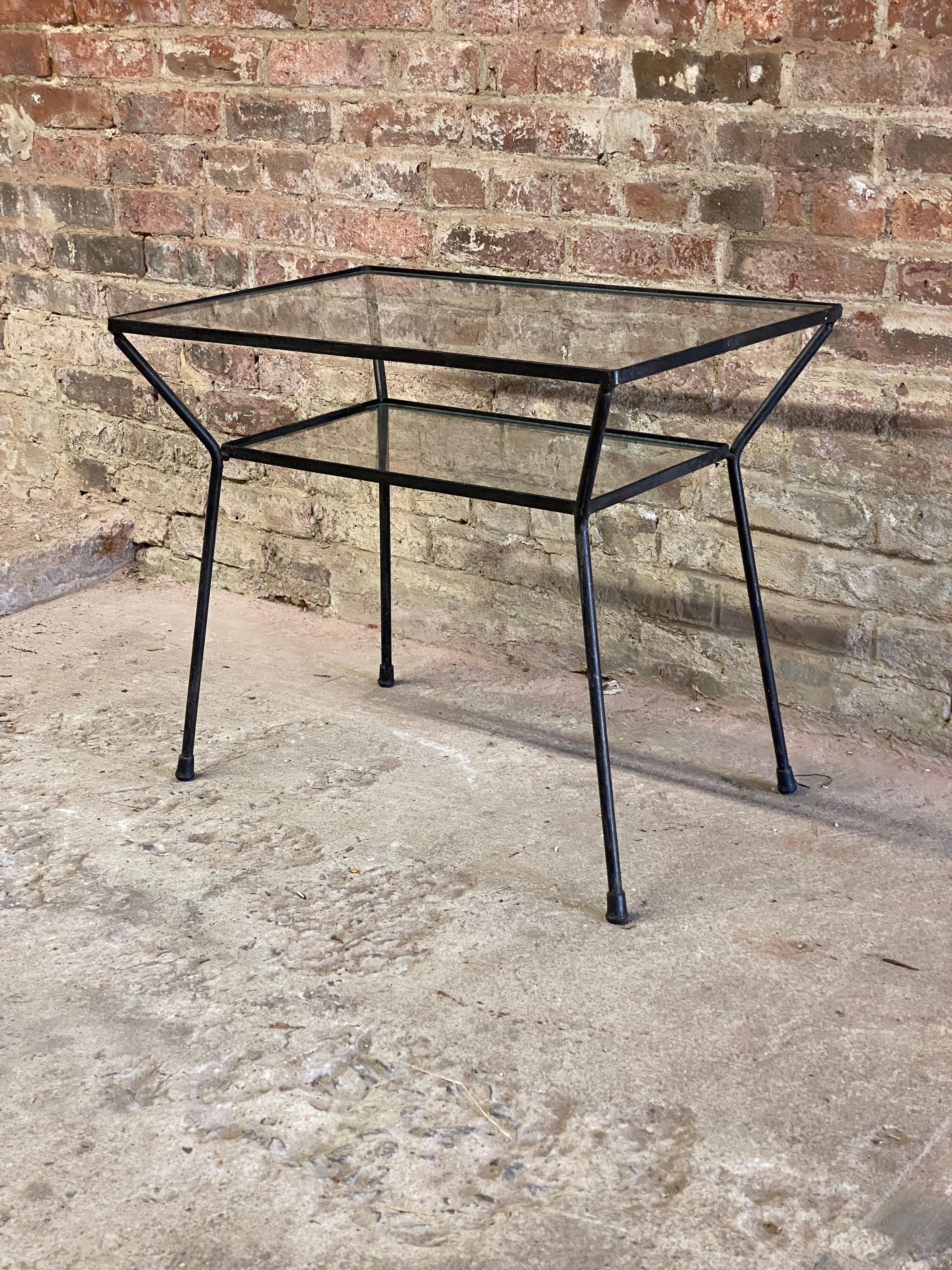 Mid-Century Modern 1950s Pacific Iron Works Style Iron and Glass Side Table For Sale