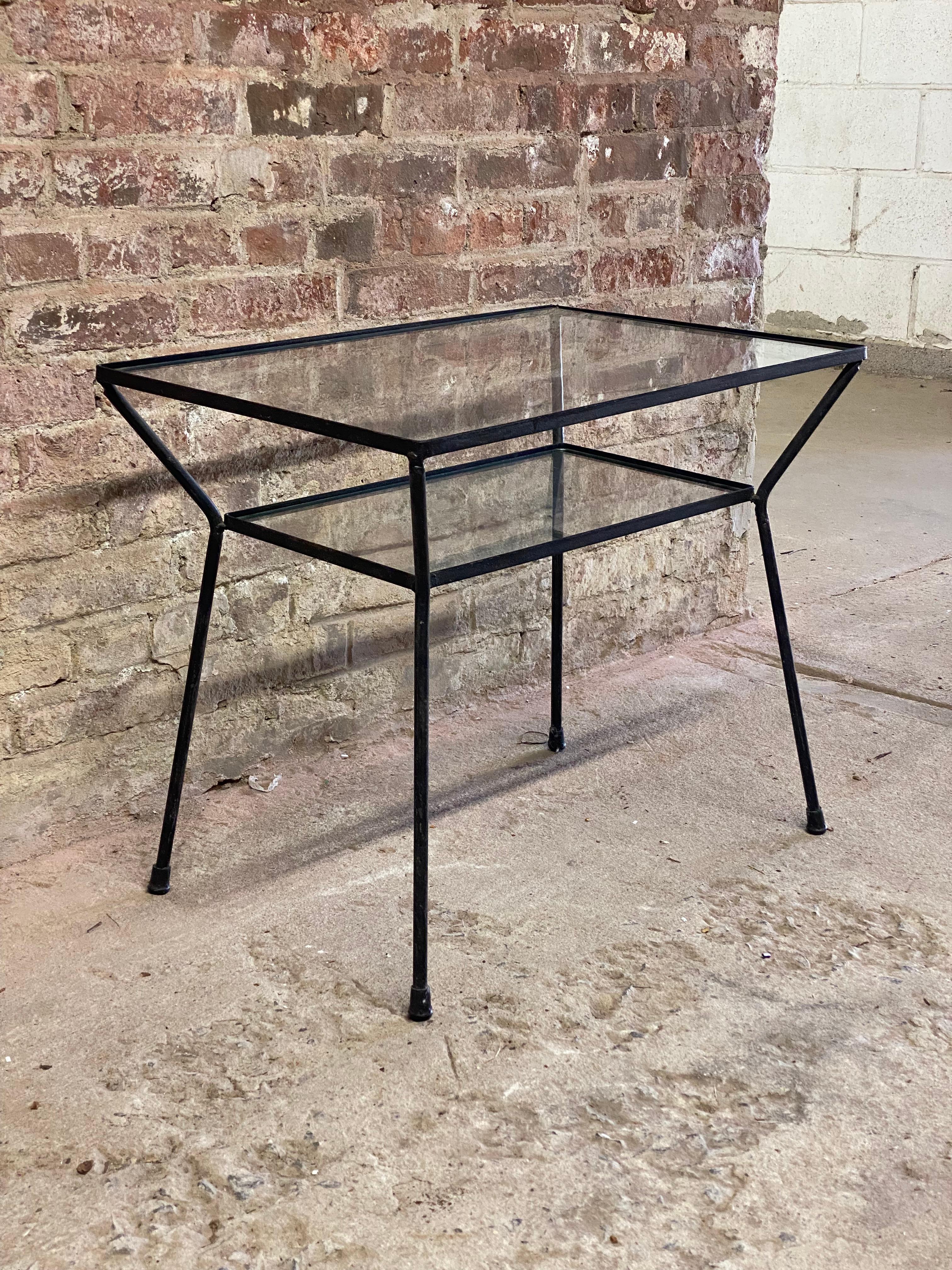 American 1950s Pacific Iron Works Style Iron and Glass Side Table For Sale