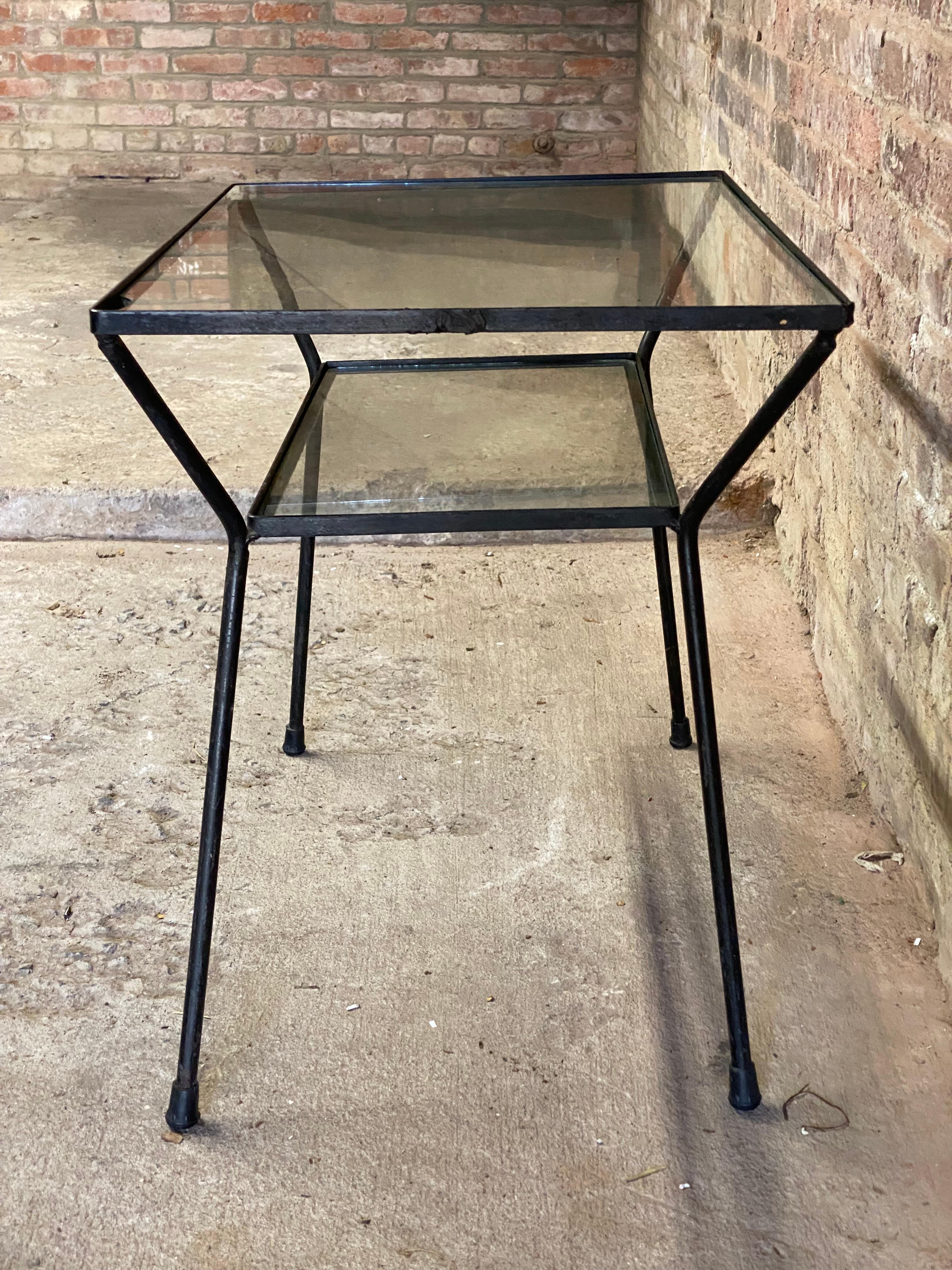 1950s Pacific Iron Works Style Iron and Glass Side Table In Good Condition For Sale In Garnerville, NY