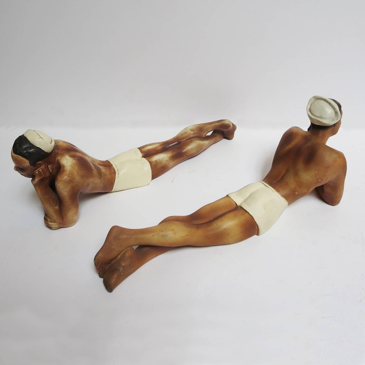 1950s Painted Chalkware Shirtless Sailors In Good Condition In North Hollywood, CA