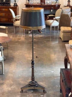 1950s Painted Floor Lamp With Tole-Style Shade and Carved Paw-Foot Base