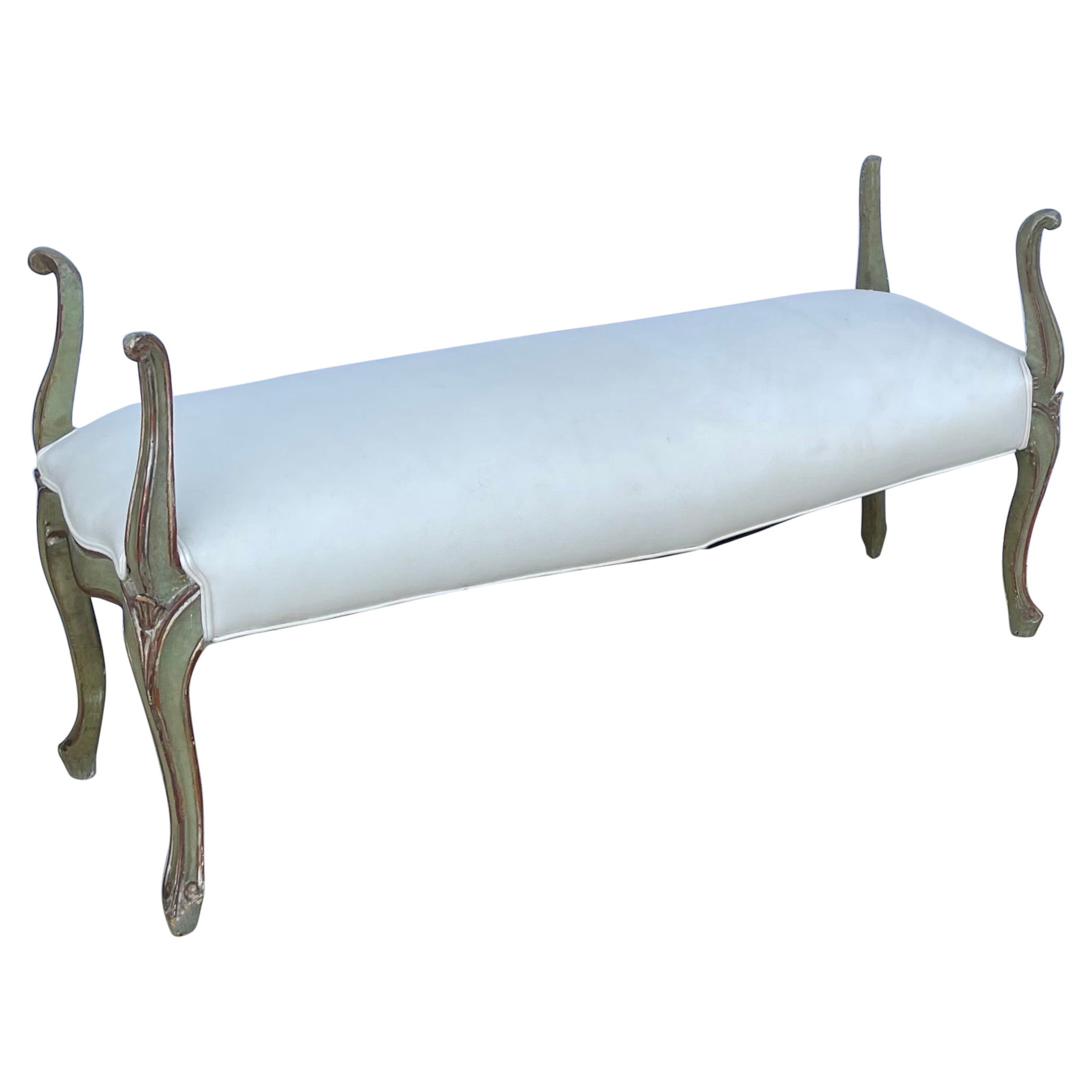 1950s Painted Green and Carved Silver Gilt Venetian Bench