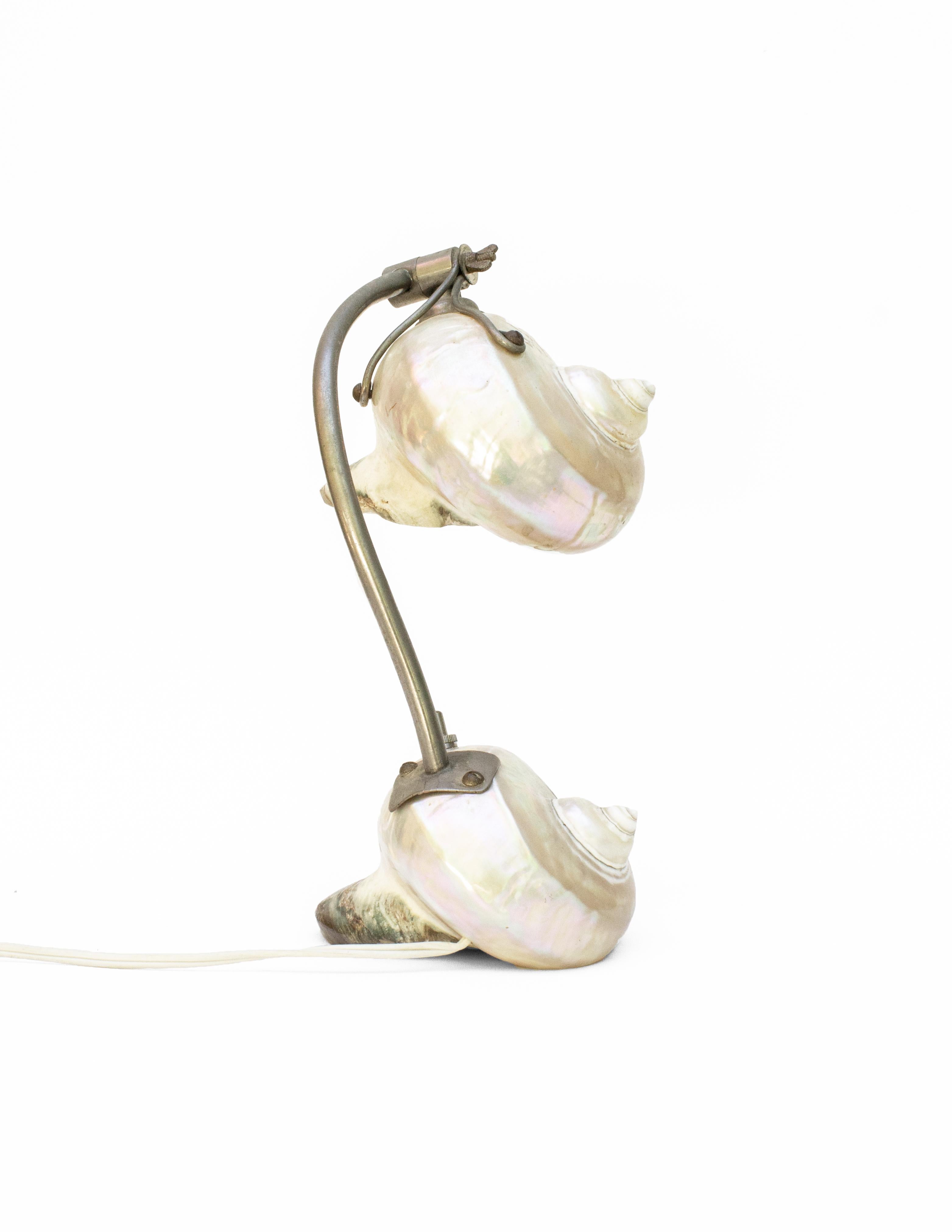 20th Century 1950s Painted Pearl Nautilus Shell Table Lamp