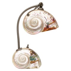 1950s Painted Pearl Nautilus Shell Table Lamp