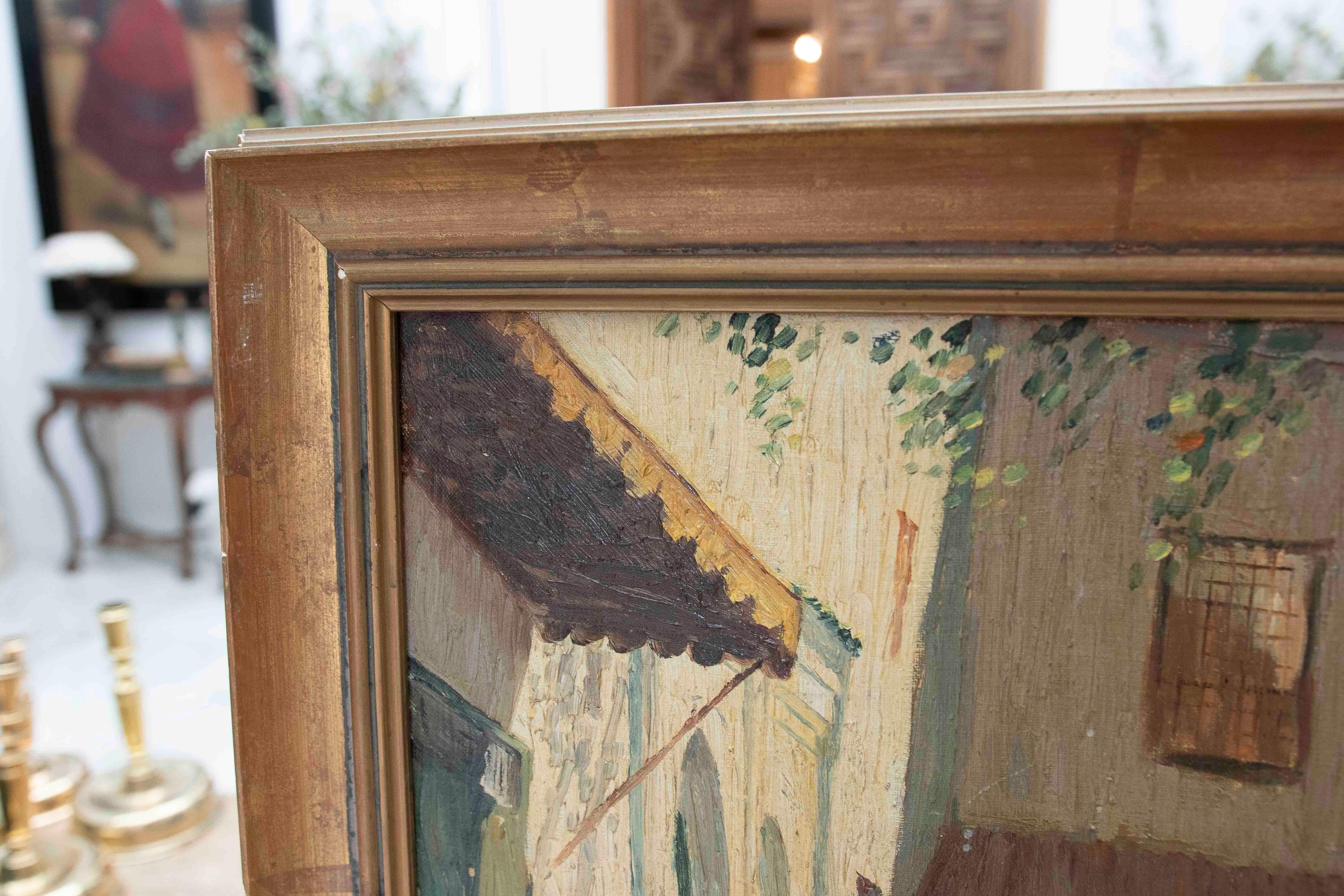 1950s Painting of a Street Scene with Figures & a Traditional Maghrebi Courtyard For Sale 3
