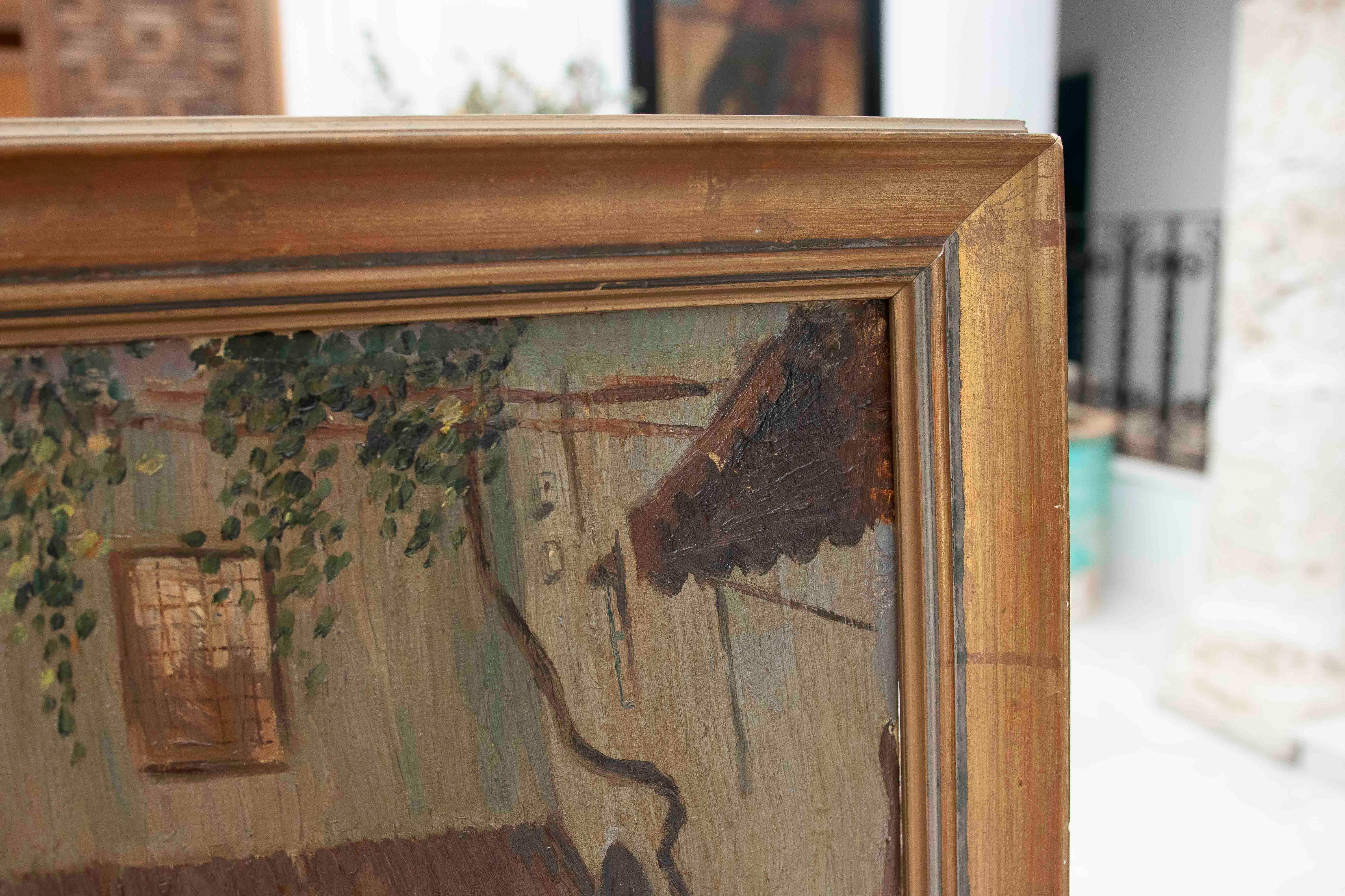 1950s Painting of a Street Scene with Figures & a Traditional Maghrebi Courtyard For Sale 4