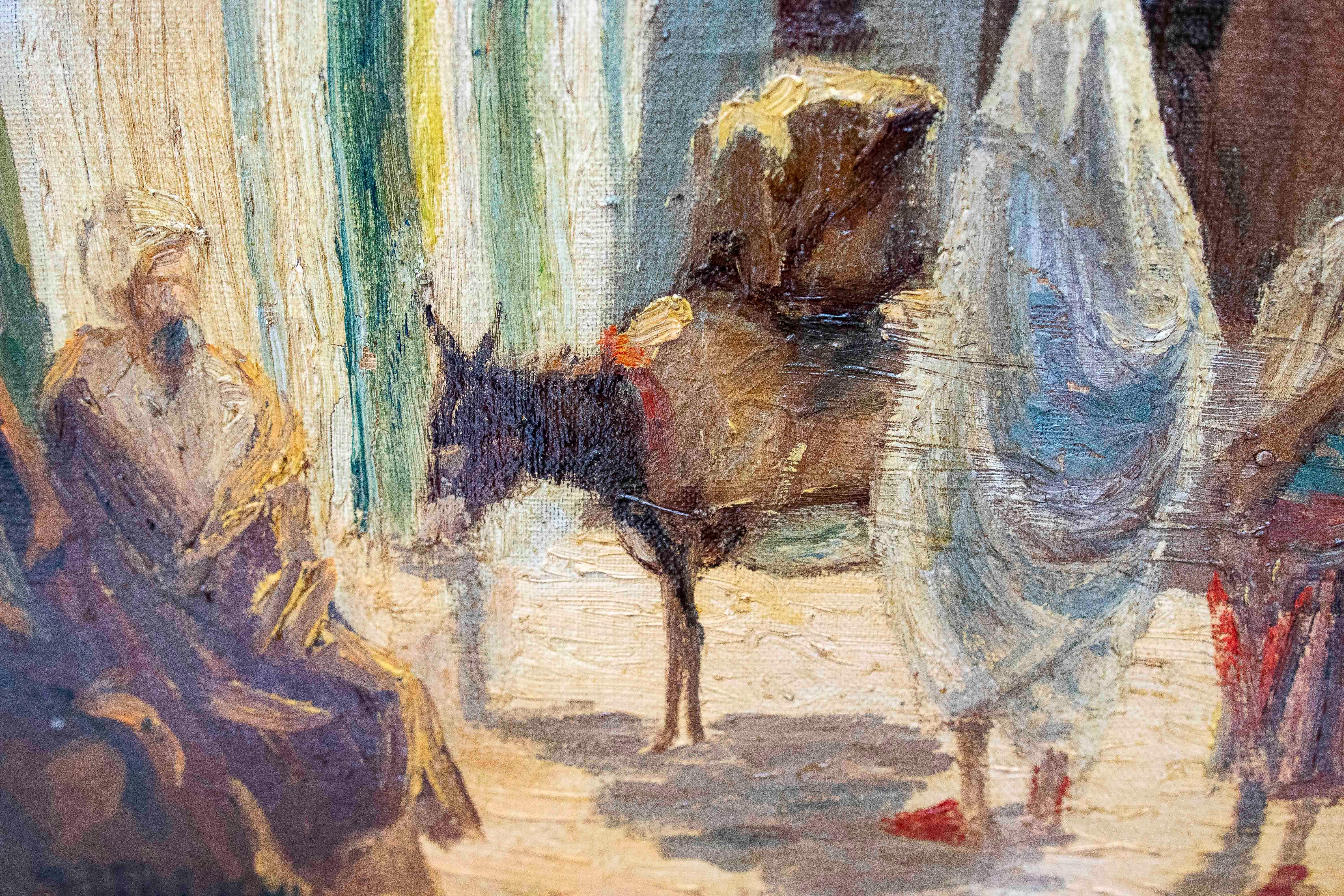 1950s Painting of a Street Scene with Figures & a Traditional Maghrebi Courtyard For Sale 7