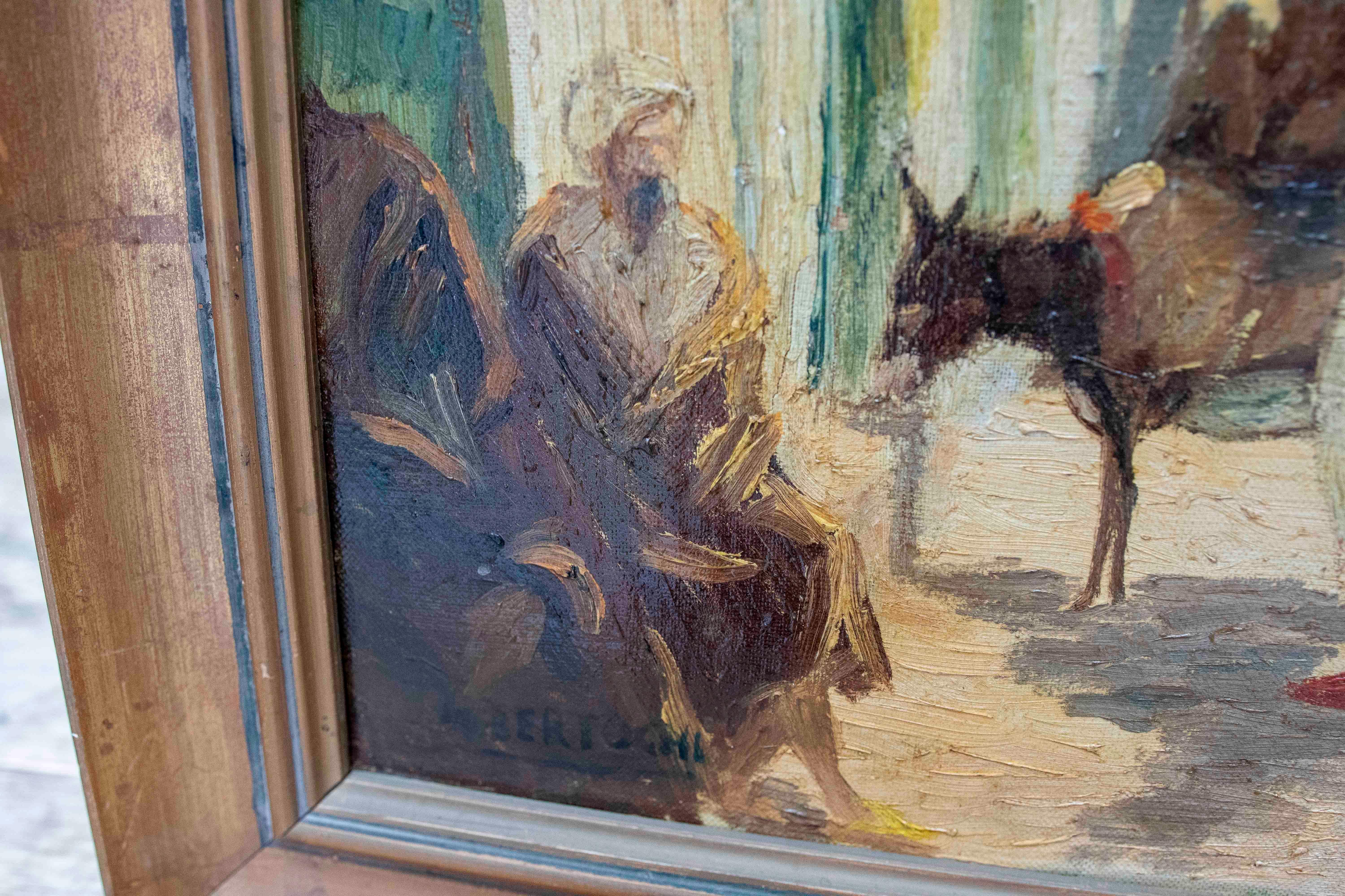 1950s Painting of a Street Scene with Figures & a Traditional Maghrebi Courtyard For Sale 8