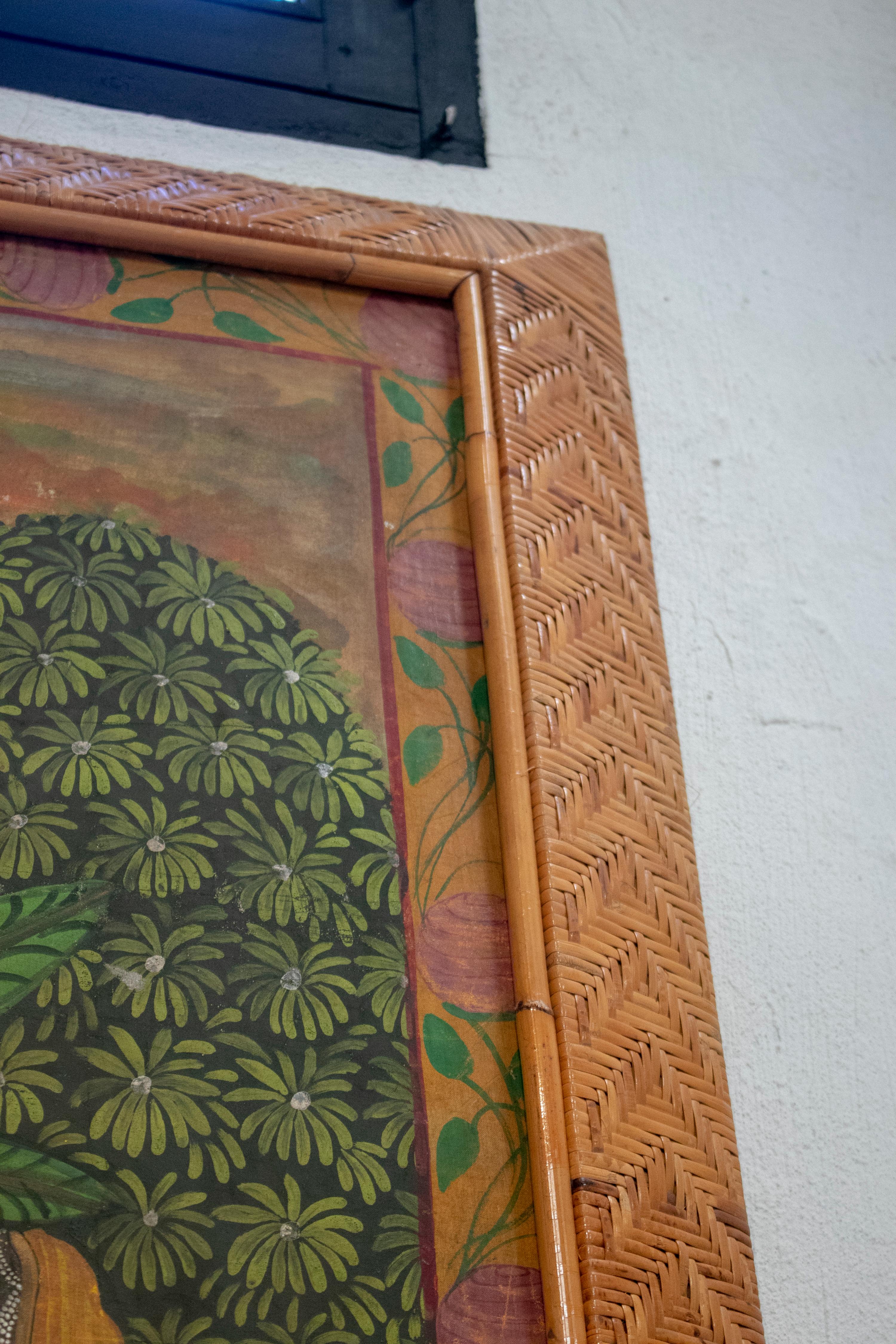 1950s Painting on Cloth with a 1970s Wicker Frame 4