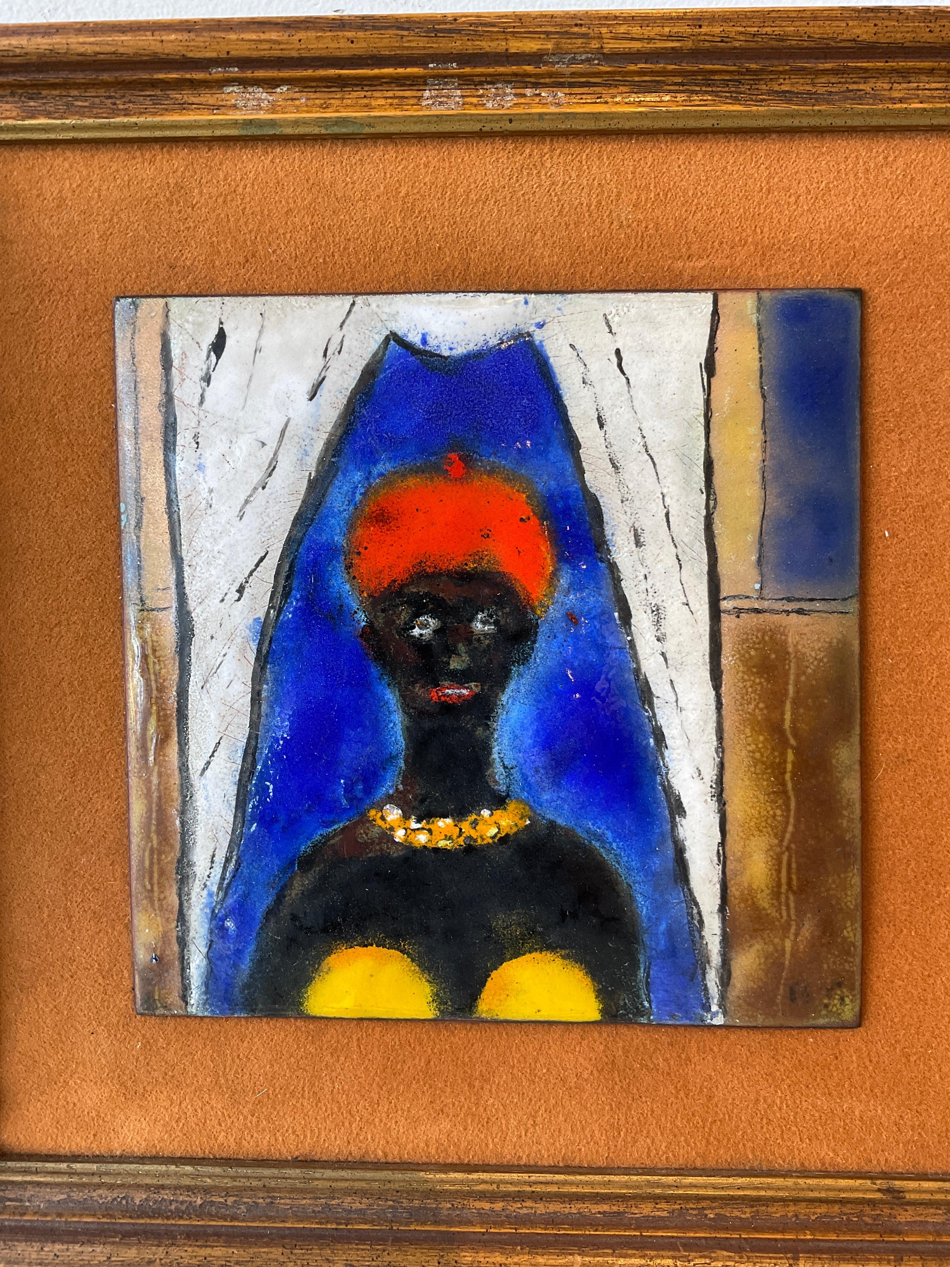 Mid-20th Century 1950s Painting On Enamel Titled African Queen For Sale