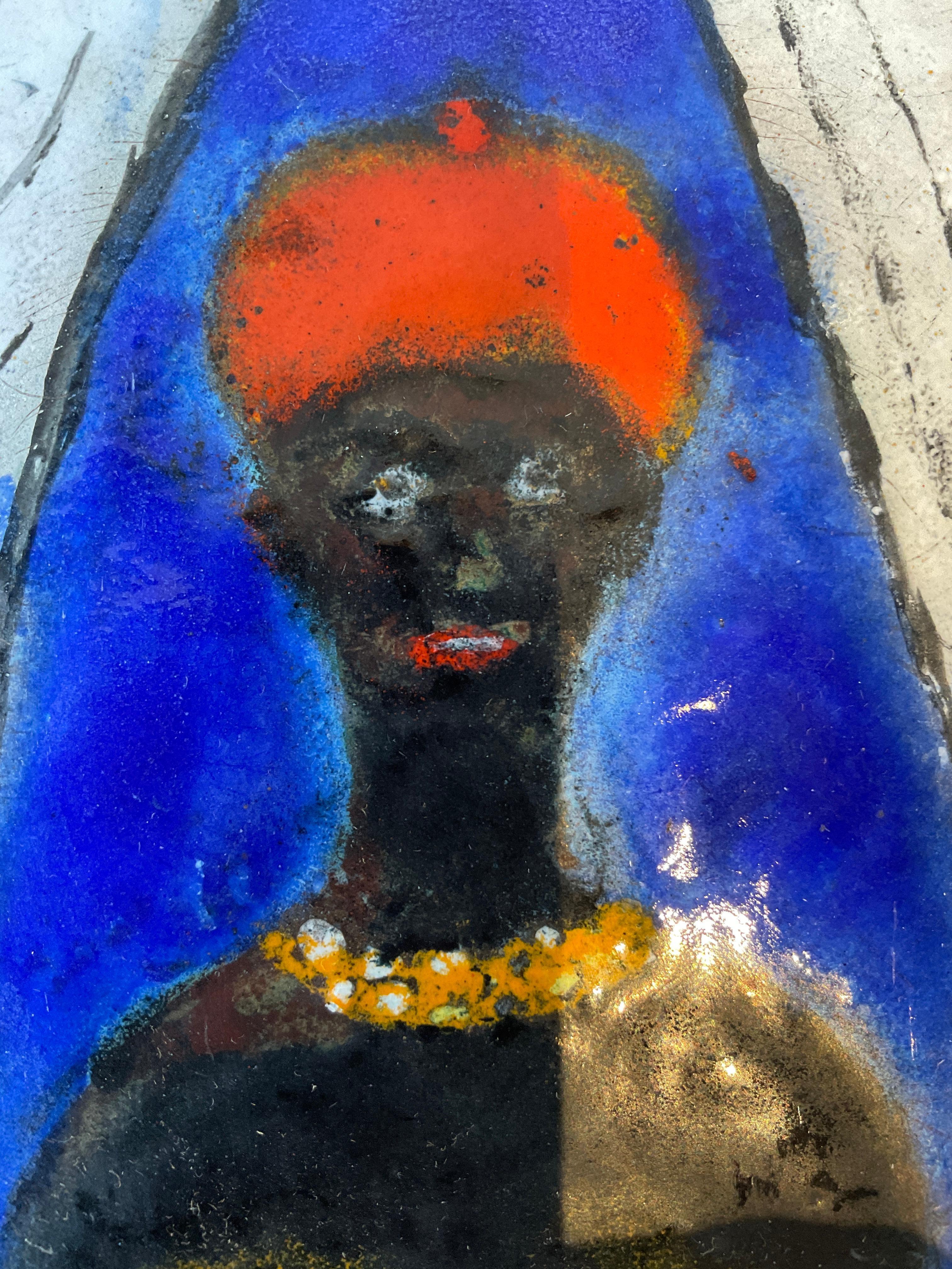 1950s Painting On Enamel Titled African Queen For Sale 2