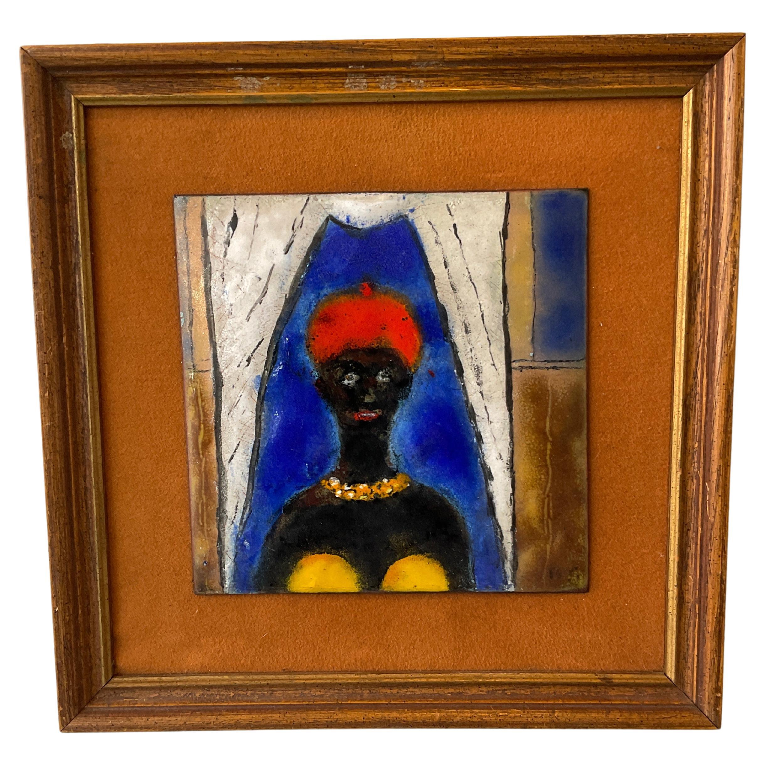 1950s Painting On Enamel Titled African Queen For Sale