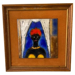 Vintage 1950s Painting On Enamel Titled African Queen