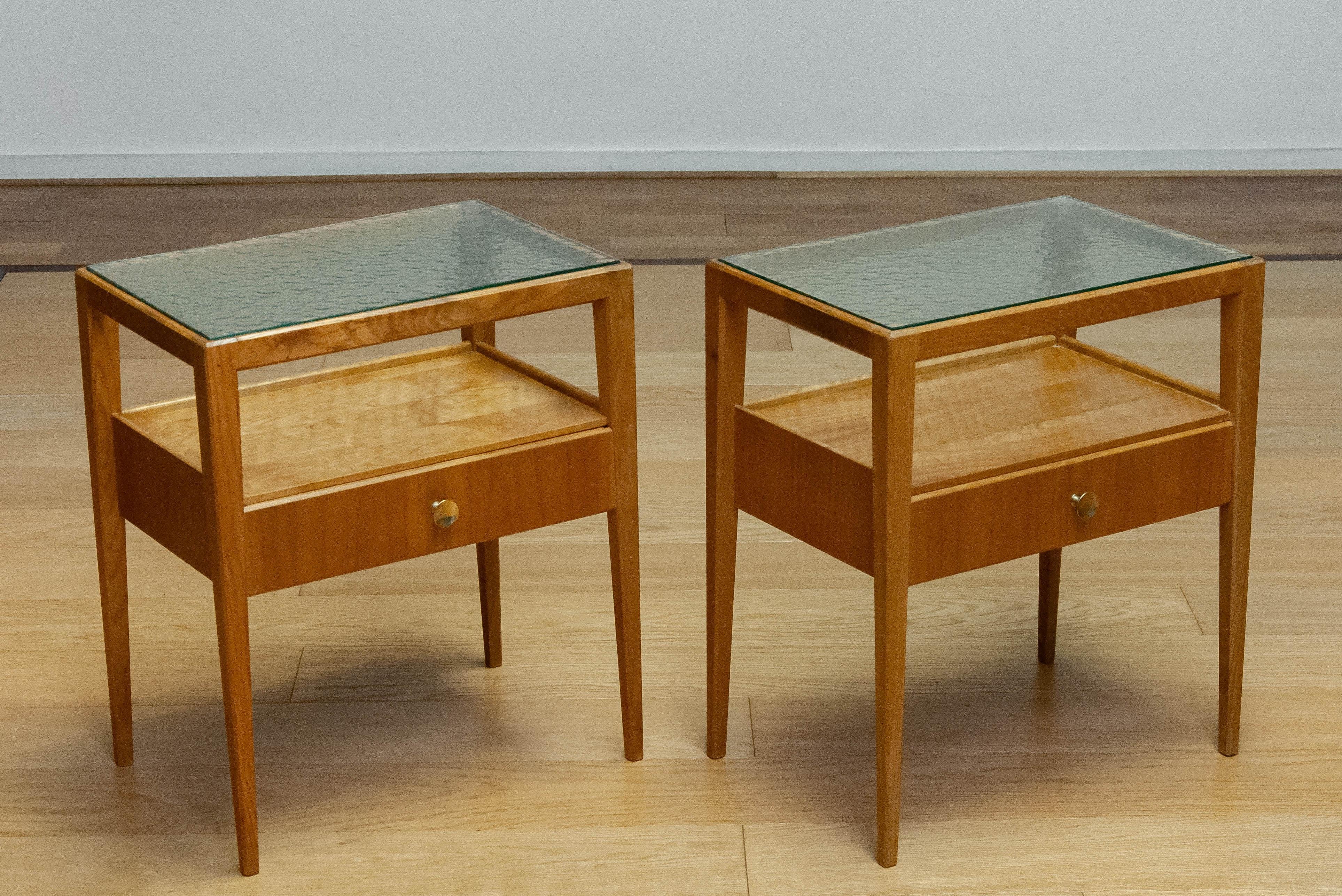 1950s Pair Bedside Tables In Elm With Glass Top By Carl-Axel Acking For Bodafors For Sale 2