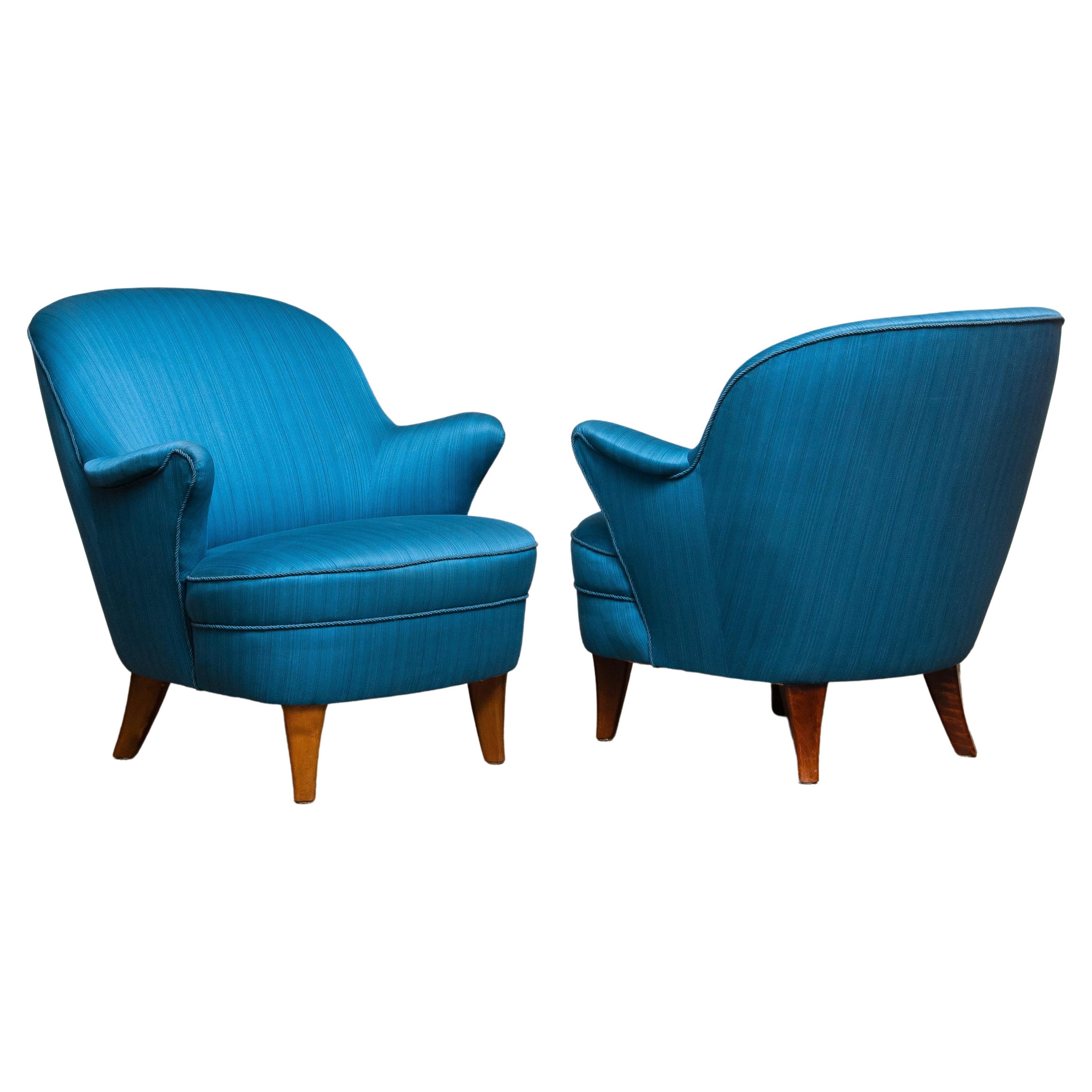 1950s Pair Club / Lounge Chairs in the Style of Otto Schulz for Boet Sweden