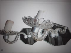 1950's Pair Italian Murano Mid Century Modern Mirror Back Wall Sconces