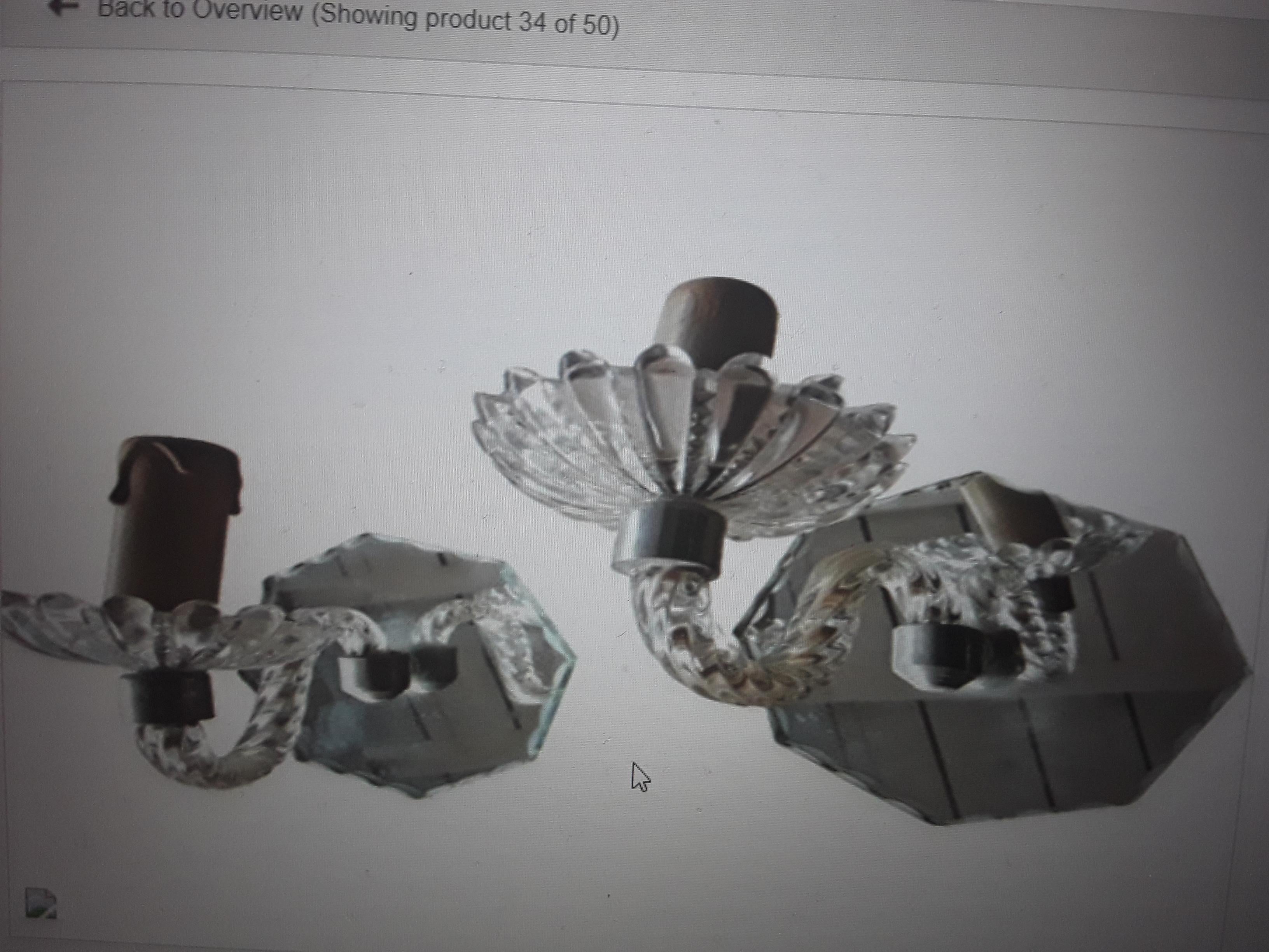 Vetro artistico Coppia di lampade da parete di Murano del 1950, metà del secolo scorso, con retro a specchio in vendita
