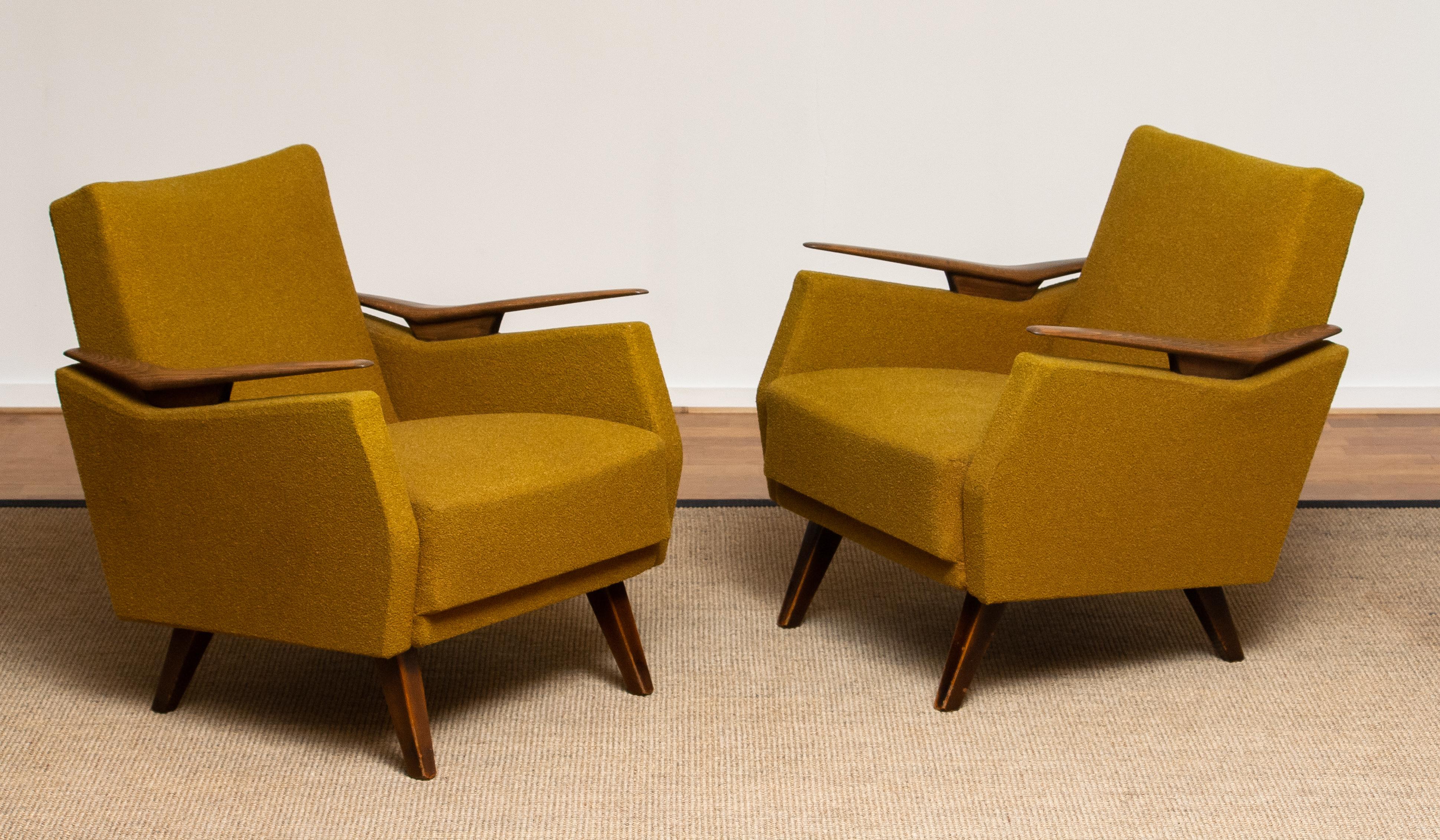 Mid-Century Modern 1950's Pair Lounge / Easy / Club Chairs Made in Germany with Wooden Armrests