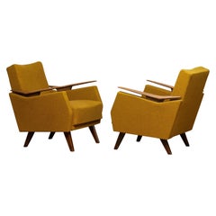 1950's Pair Lounge / Easy / Club Chairs Made in Germany with Wooden Armrests