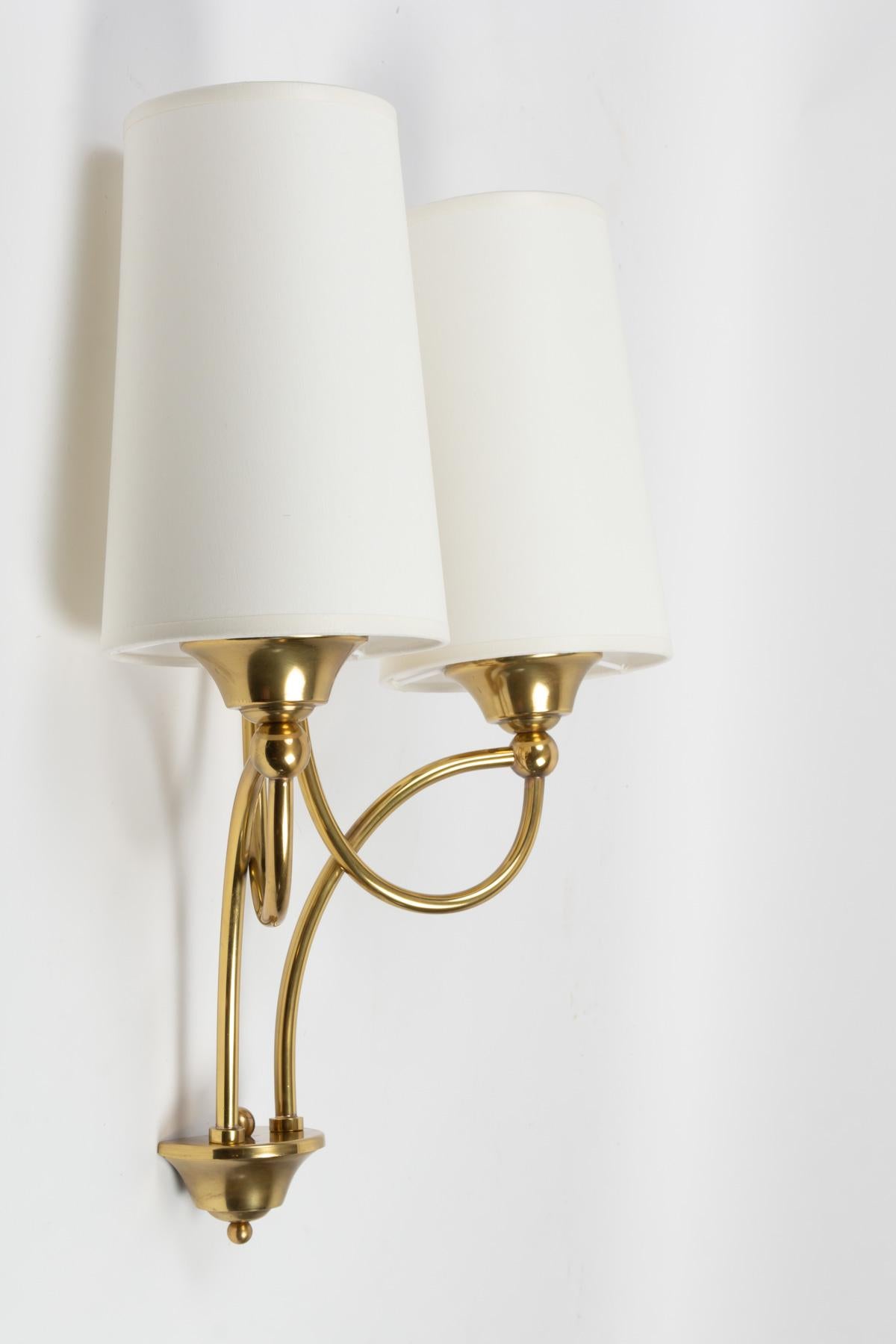 French 1950s Pair of Maison Honoré Brass Sconces