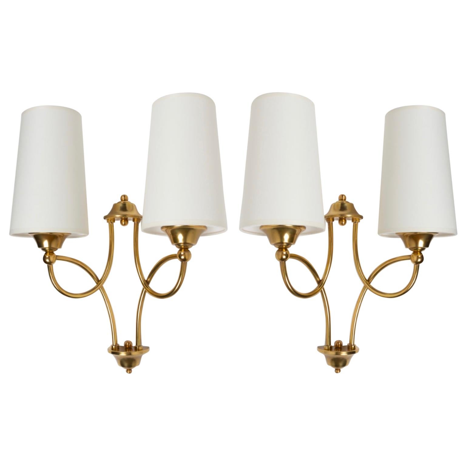 1950s Pair of Maison Honoré Brass Sconces