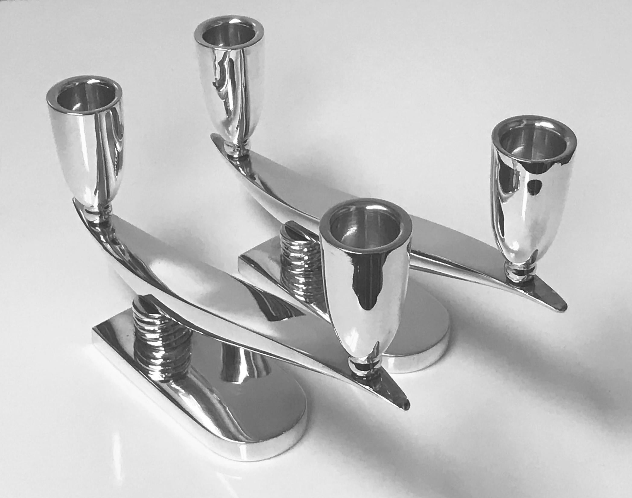Pair of Midcentury Mexican Sterling Candlesticks Candelabra Juventino Reyes In Good Condition In Toronto, Ontario