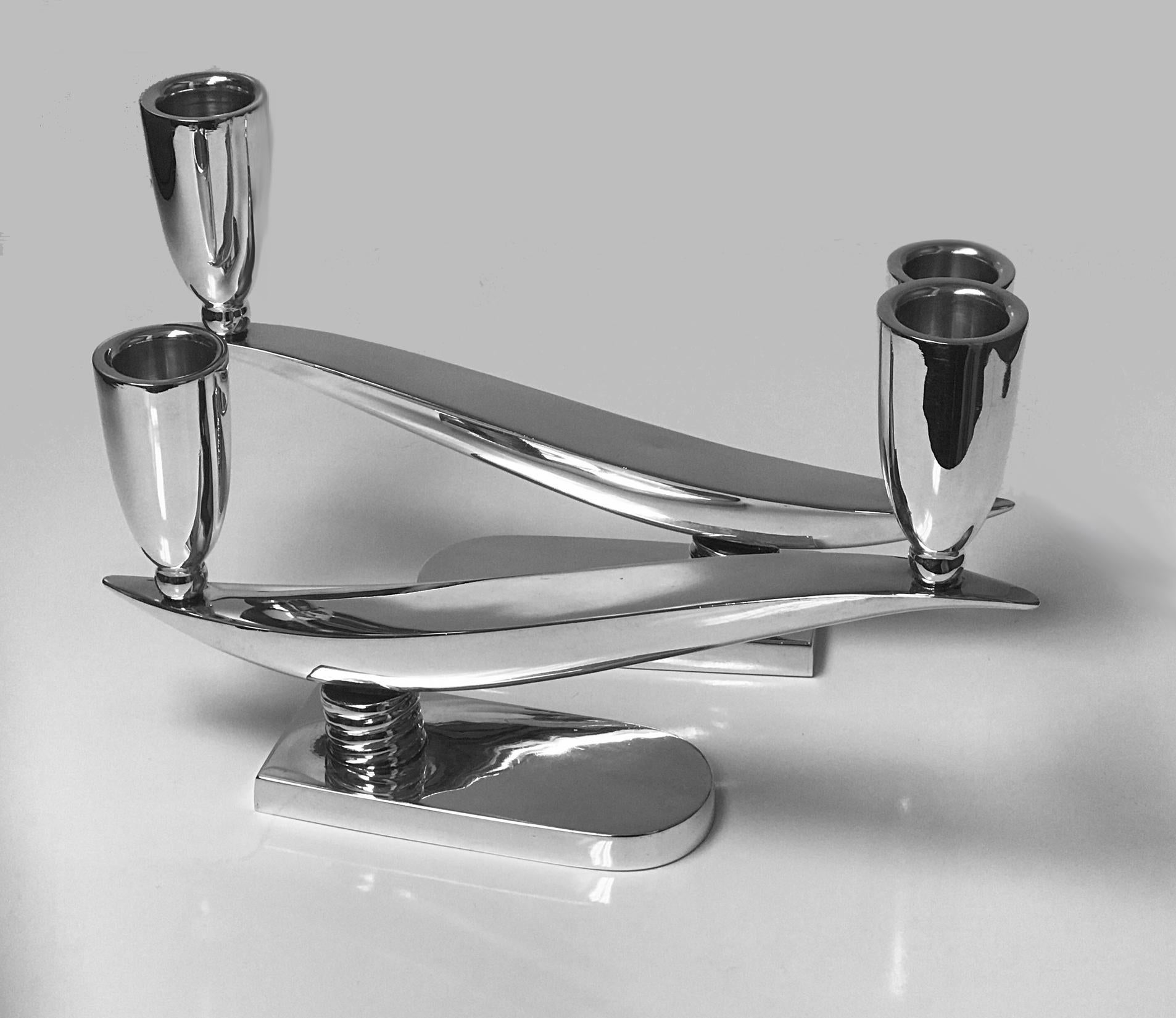 20th Century Pair of Midcentury Mexican Sterling Candlesticks Candelabra Juventino Reyes