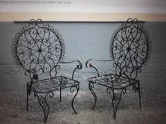 1950s Pair Mid Century Patinated Wrought Iron Garden Chairs