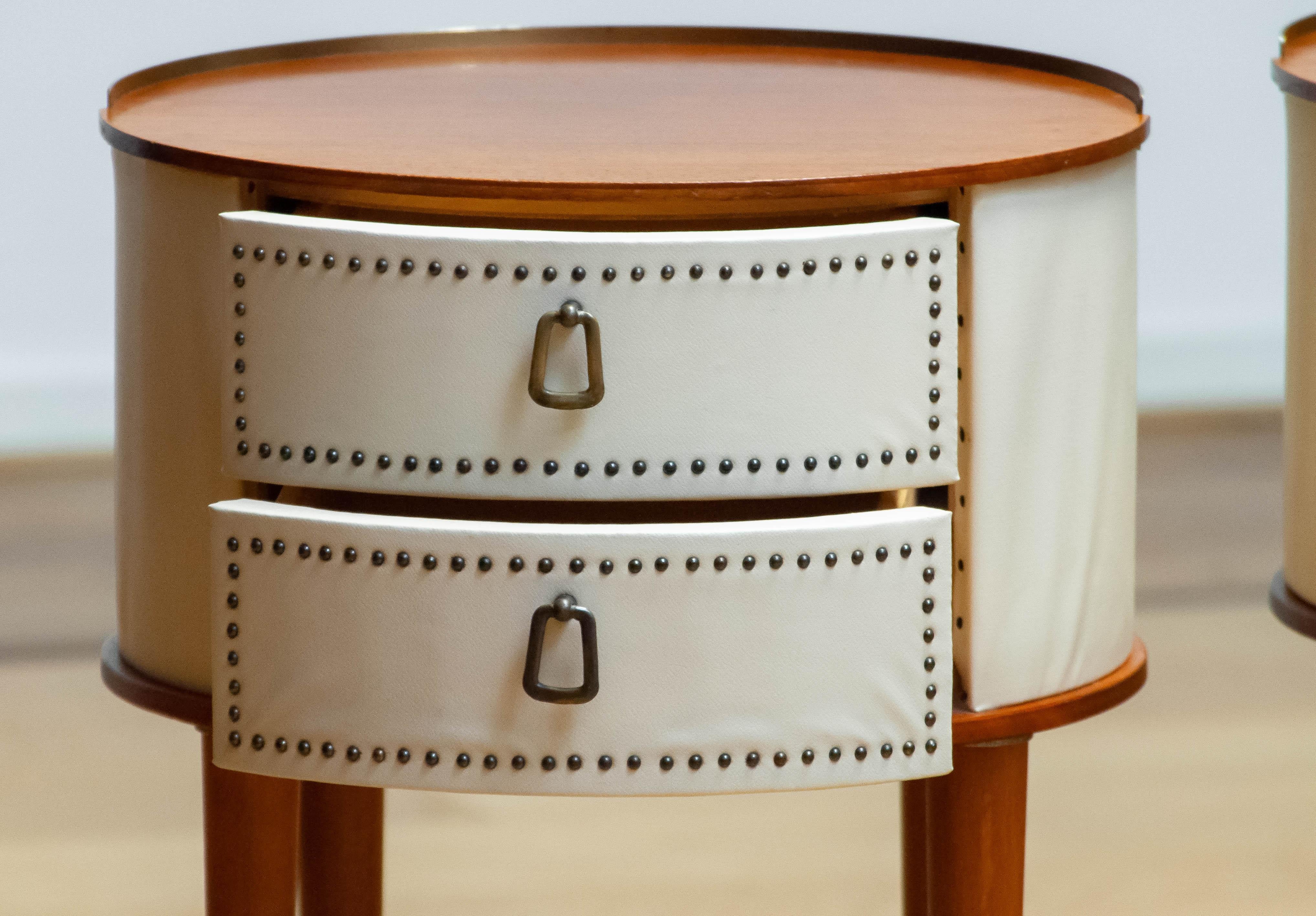 Faux Leather 1950s Pair Nailed Swedish Night Stands By Halvdan Pettersson For Tibro For Sale