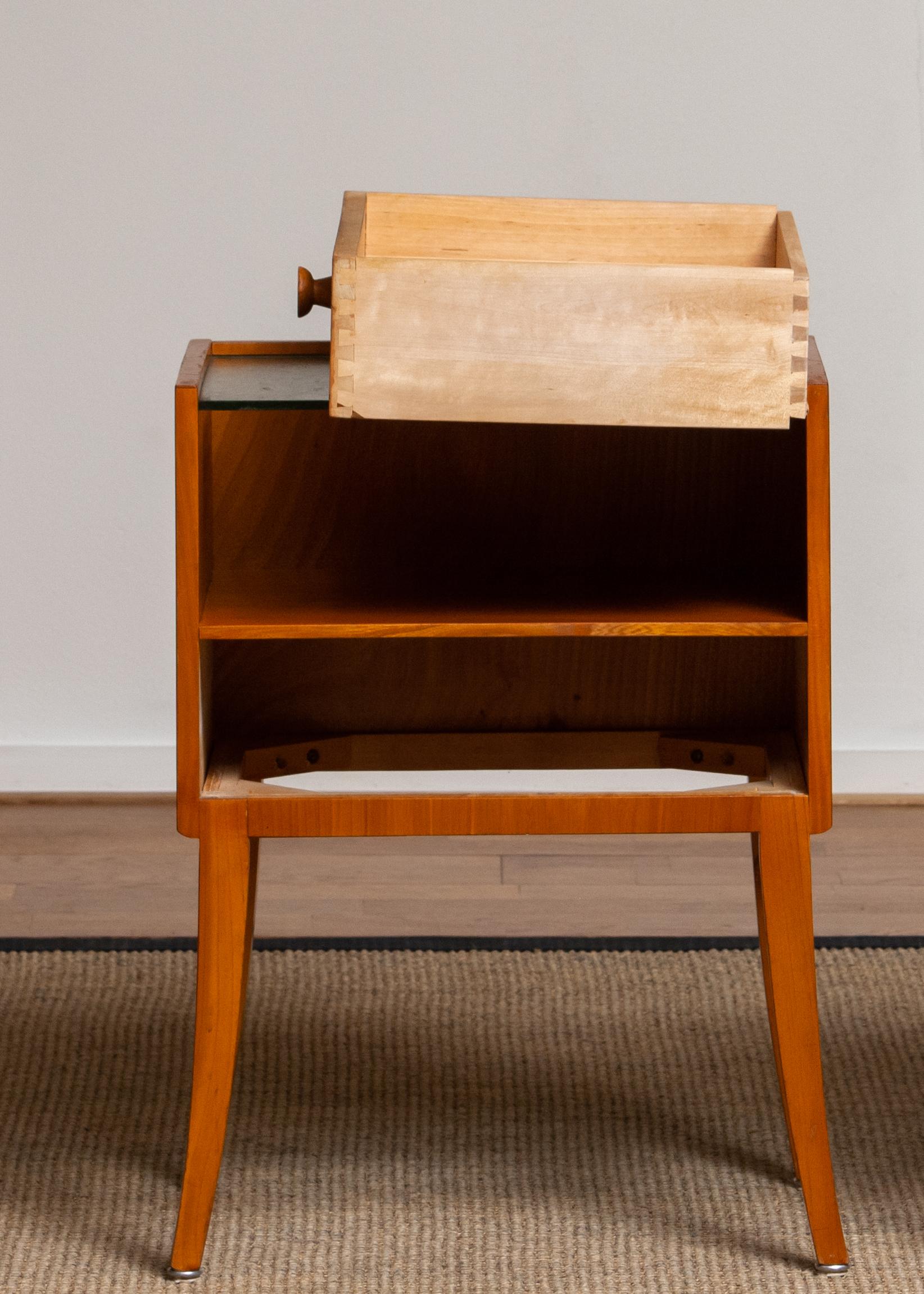 1950s Pair of Nightstands / Bedside Tables from Sweden in Elm with Glass Top 1