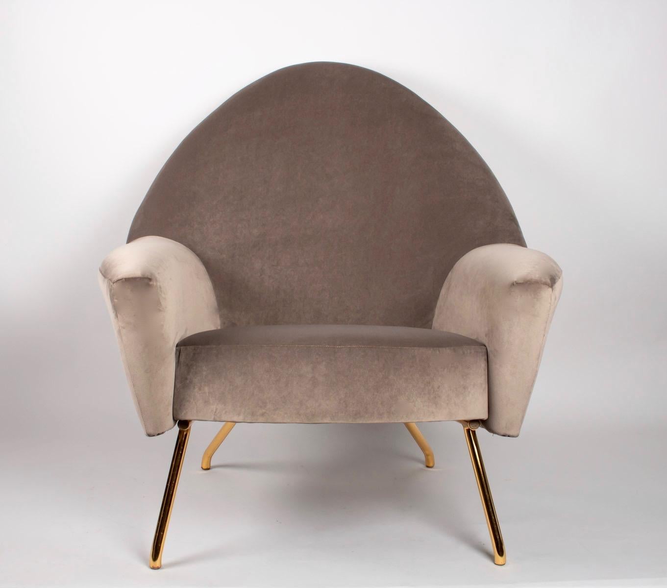Mid-20th Century 1950s Pair of 770 Armchairs, Brass and Velvet, Joseph-André Motte, Ed Steiner