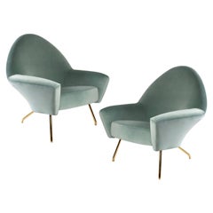 1950s Pair of 770 Armchairs, Brass and Velvet, Joseph Andre Motte, Ed Steiner