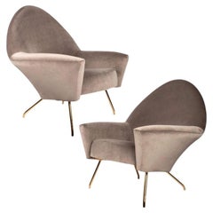 1950s Pair of 770 Armchairs, Brass and Velvet, Joseph-André Motte, Ed Steiner