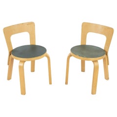 Retro 1950s Pair of Alvar & Aino Aalto N65 Childrens / Childs Chairs With Blue Seats