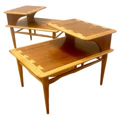1950s Pair of American Modern Walnut step end side tables Atomic age