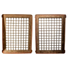 1950s Pair of Antique Carved Iron Grilles with Original Polychrome Frame