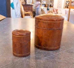 1950s Pair of Antique Cylindrical Leather Boxes with Gold Decoration, Florence.