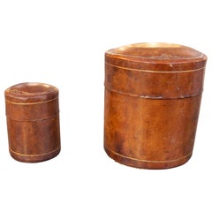 1950s Pair of Antique Cylindrical Leather Boxes with Gold Decoration, Florence.